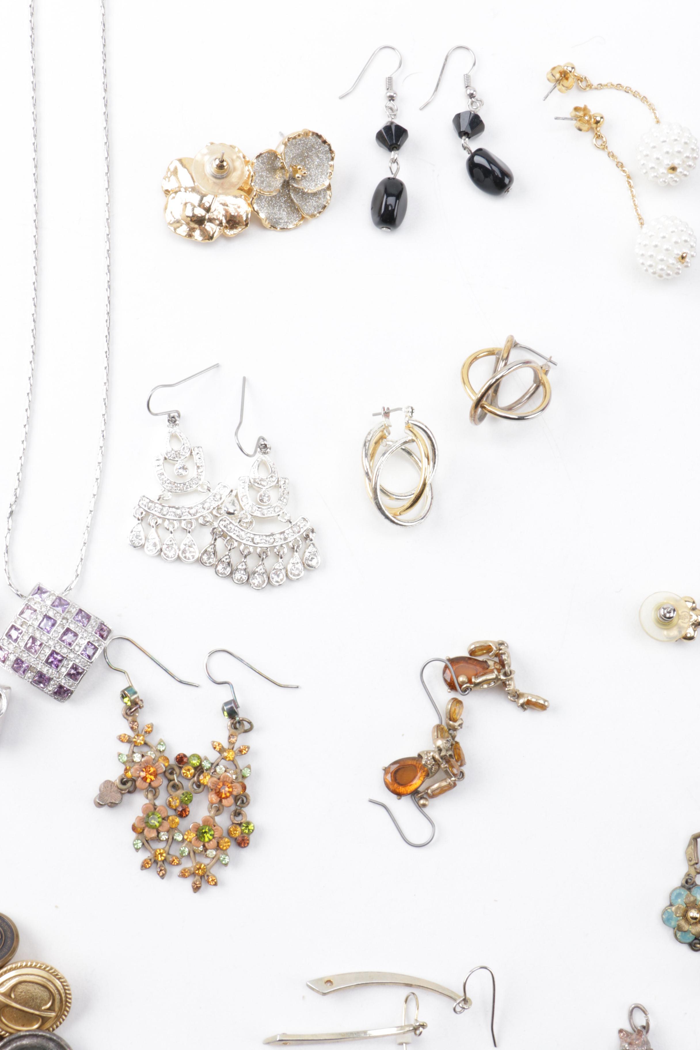 Assortment of Costume Jewelry Including Chanel Buttons