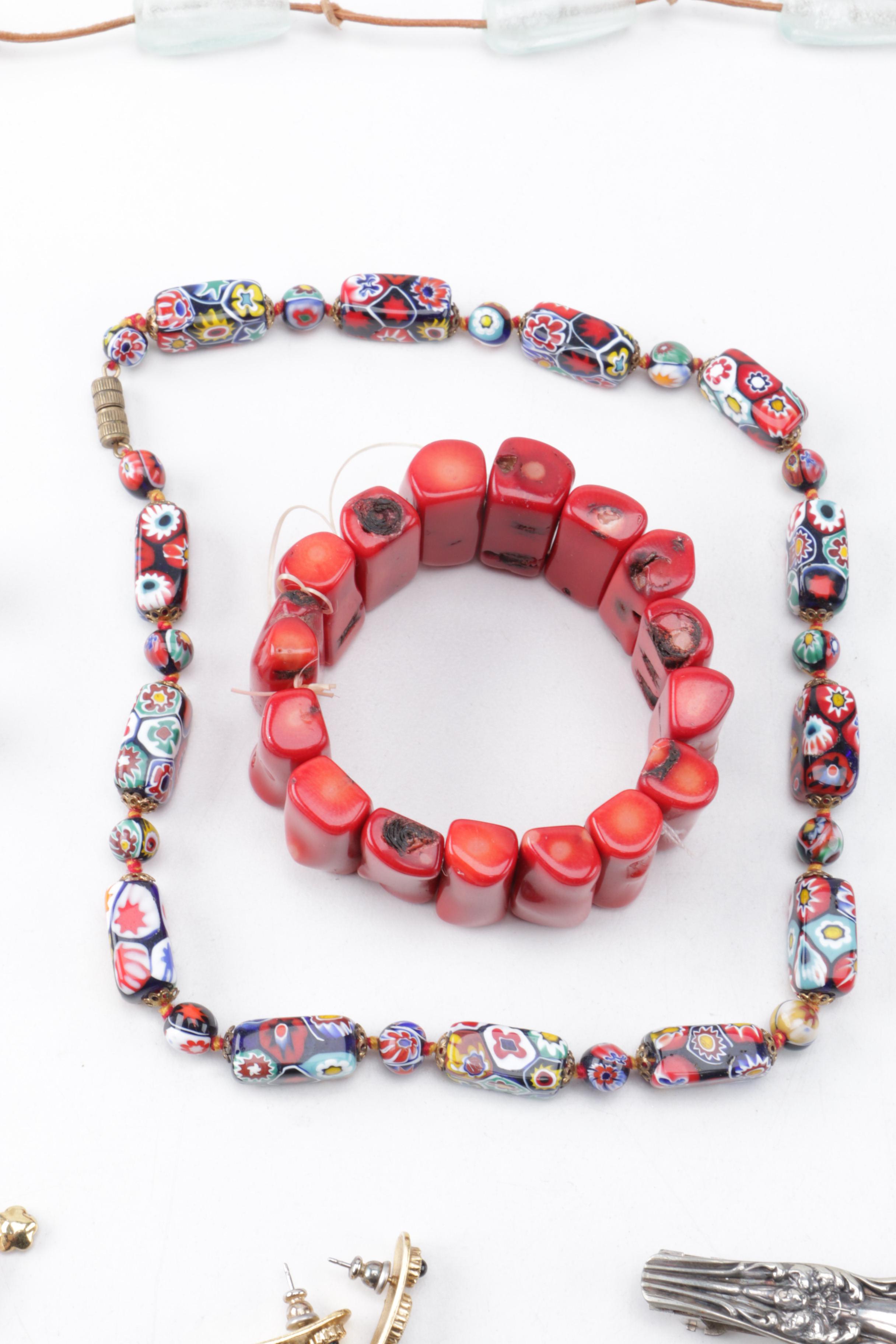 Assortment of Costume Jewelry Including Chanel Buttons