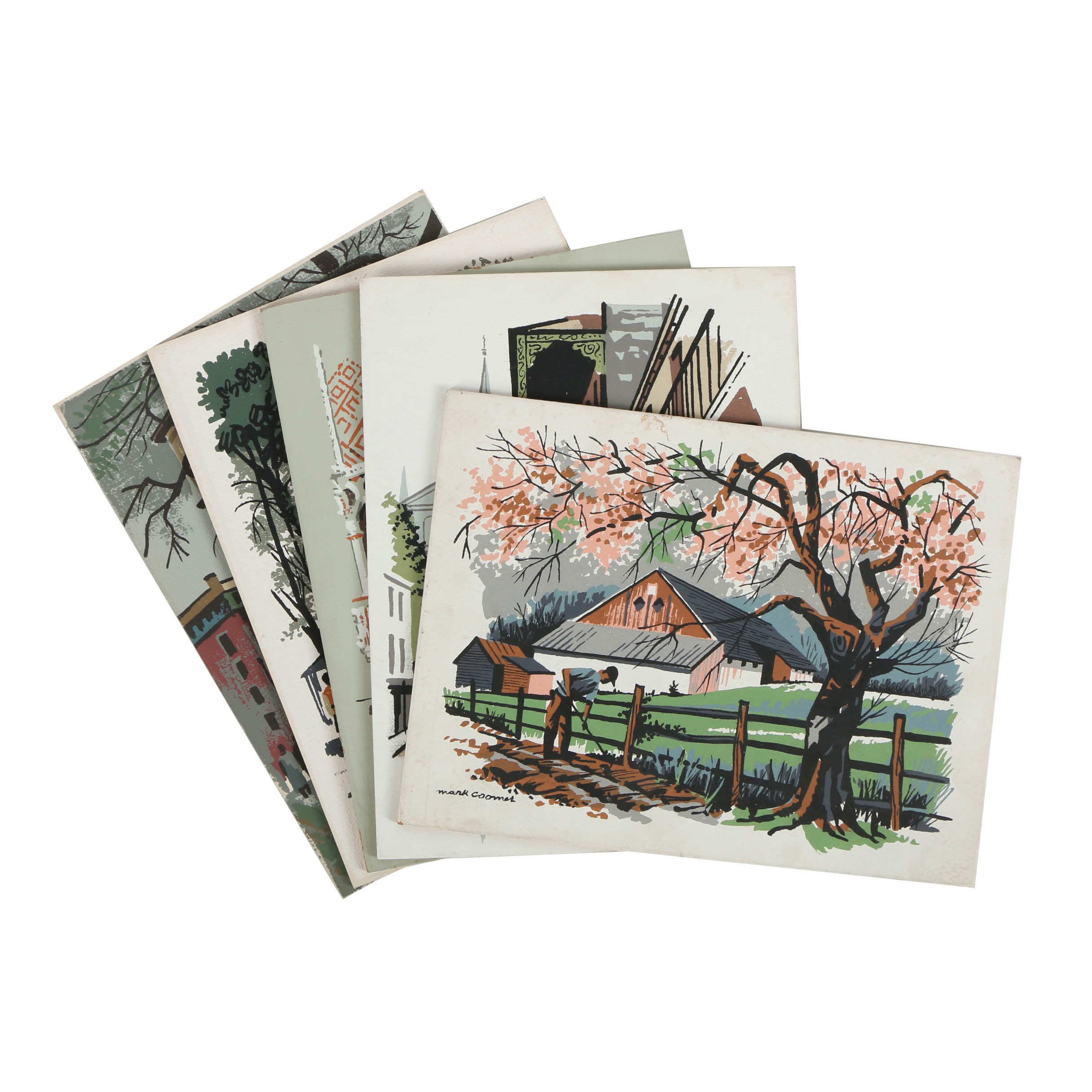 Collection of Mark Coomer Serigraphs on Board of Architecture