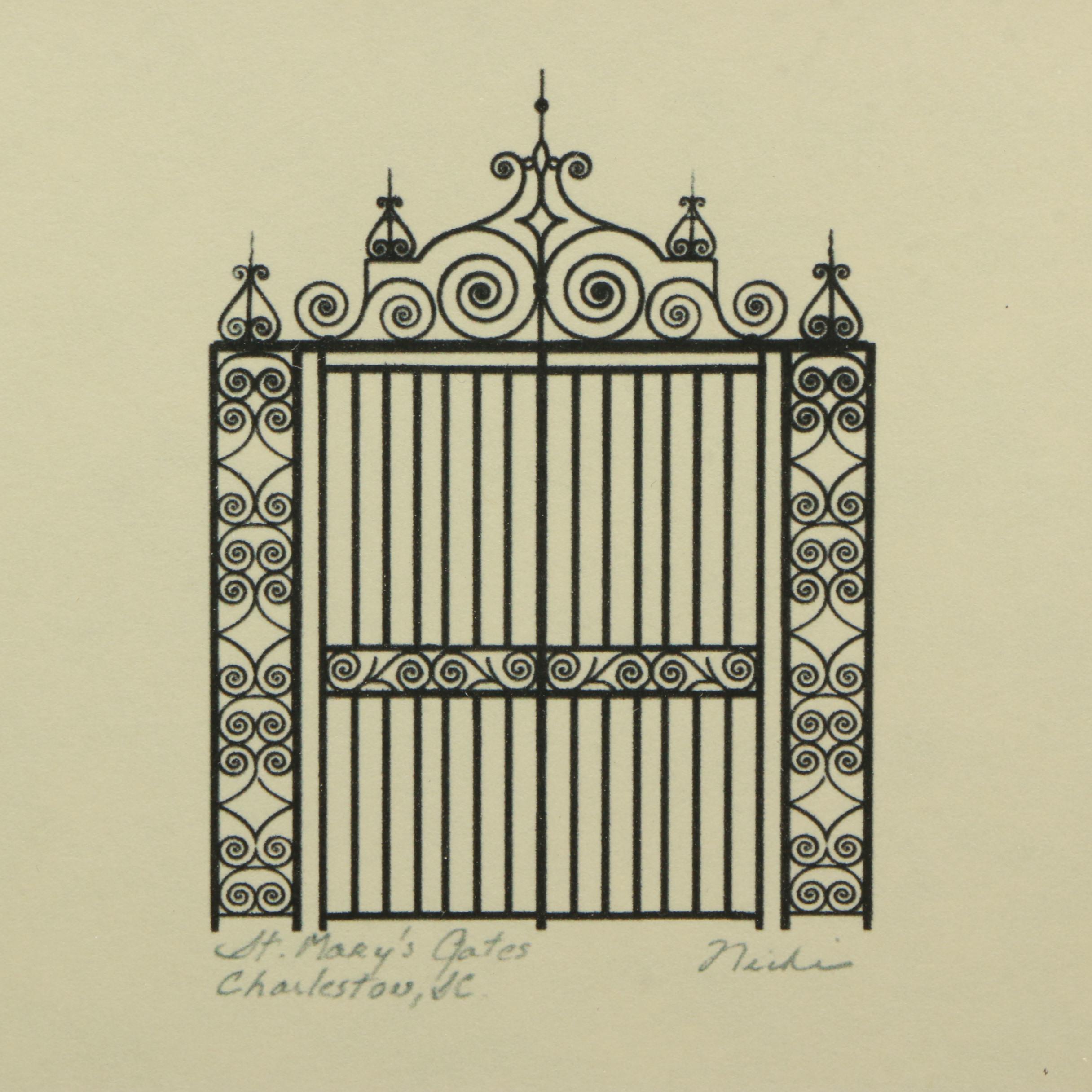 Set of Nicki Williams Lithographs of Gates of Charleston