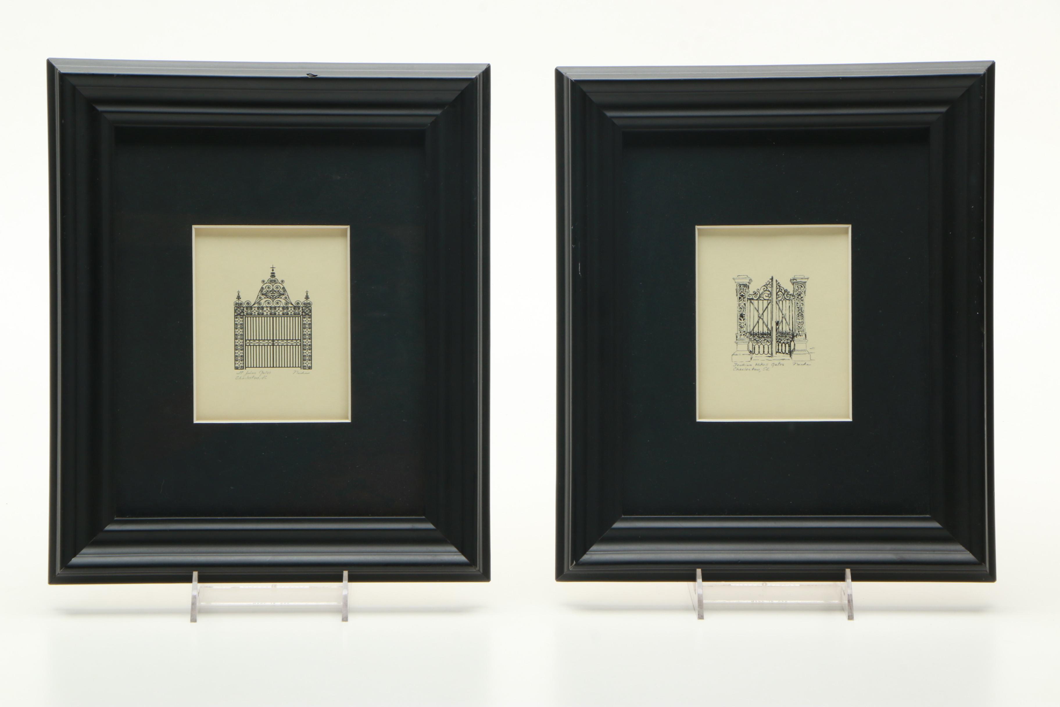 Set of Nicki Williams Lithographs of Gates of Charleston