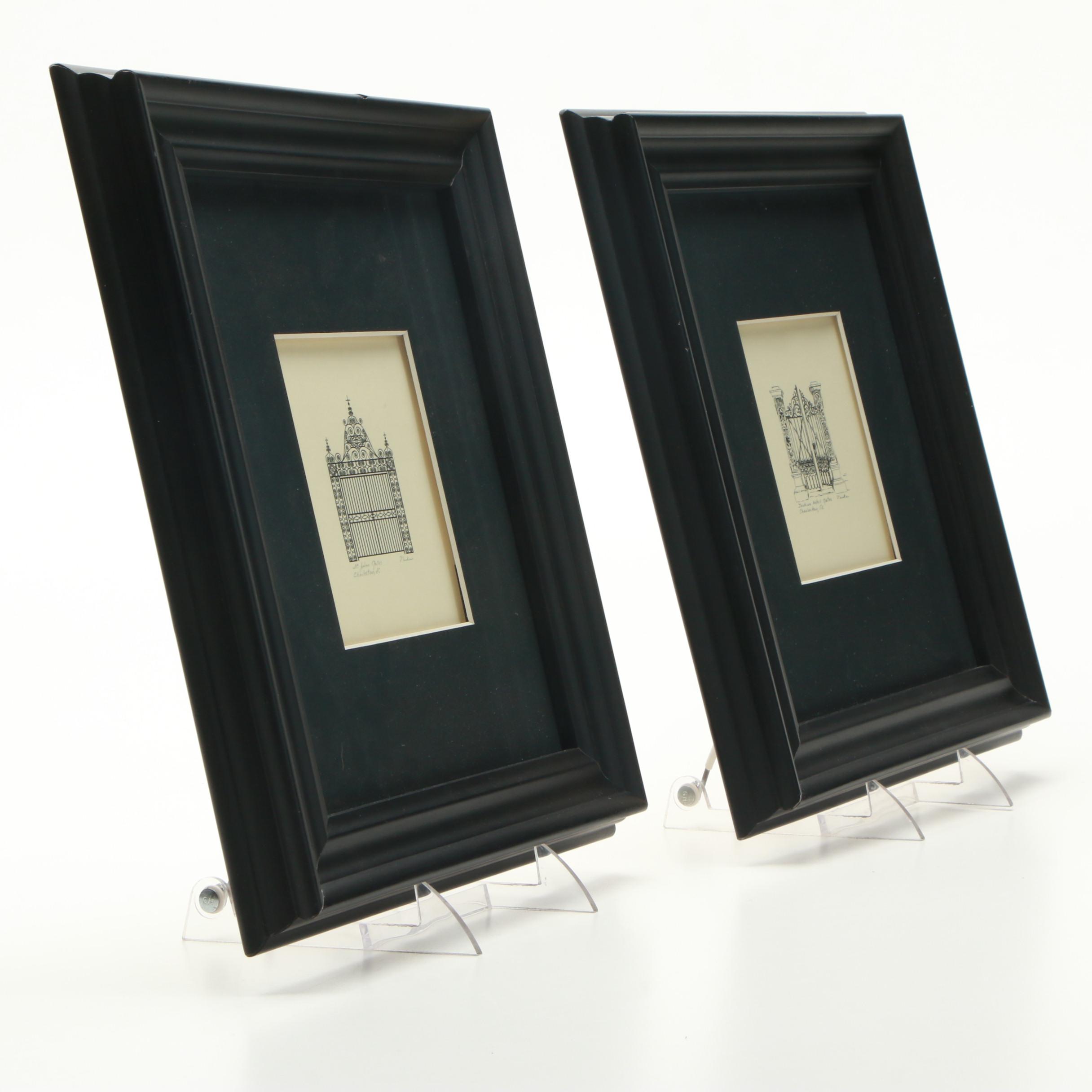 Set of Nicki Williams Lithographs of Gates of Charleston