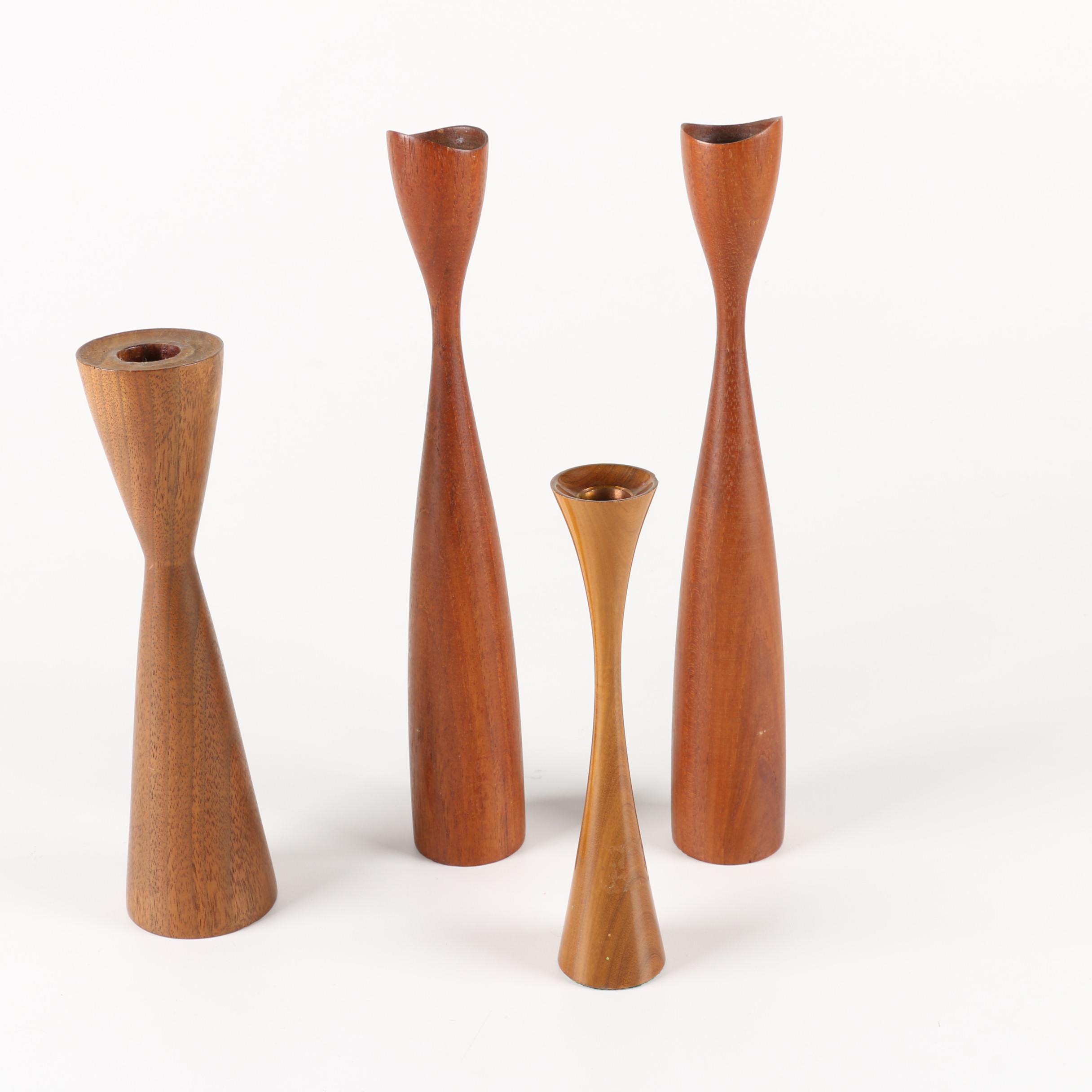 Danish Modern Weighted Wooden Candlesticks