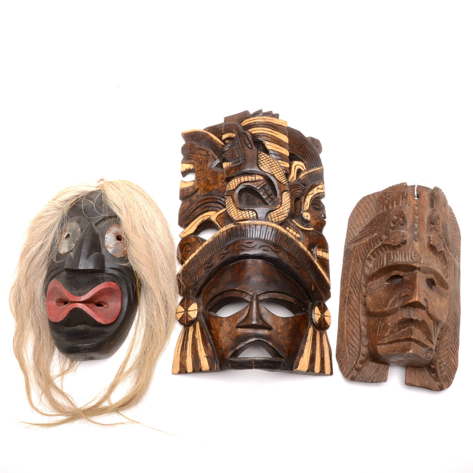 Three Native American Carved Wood Masks