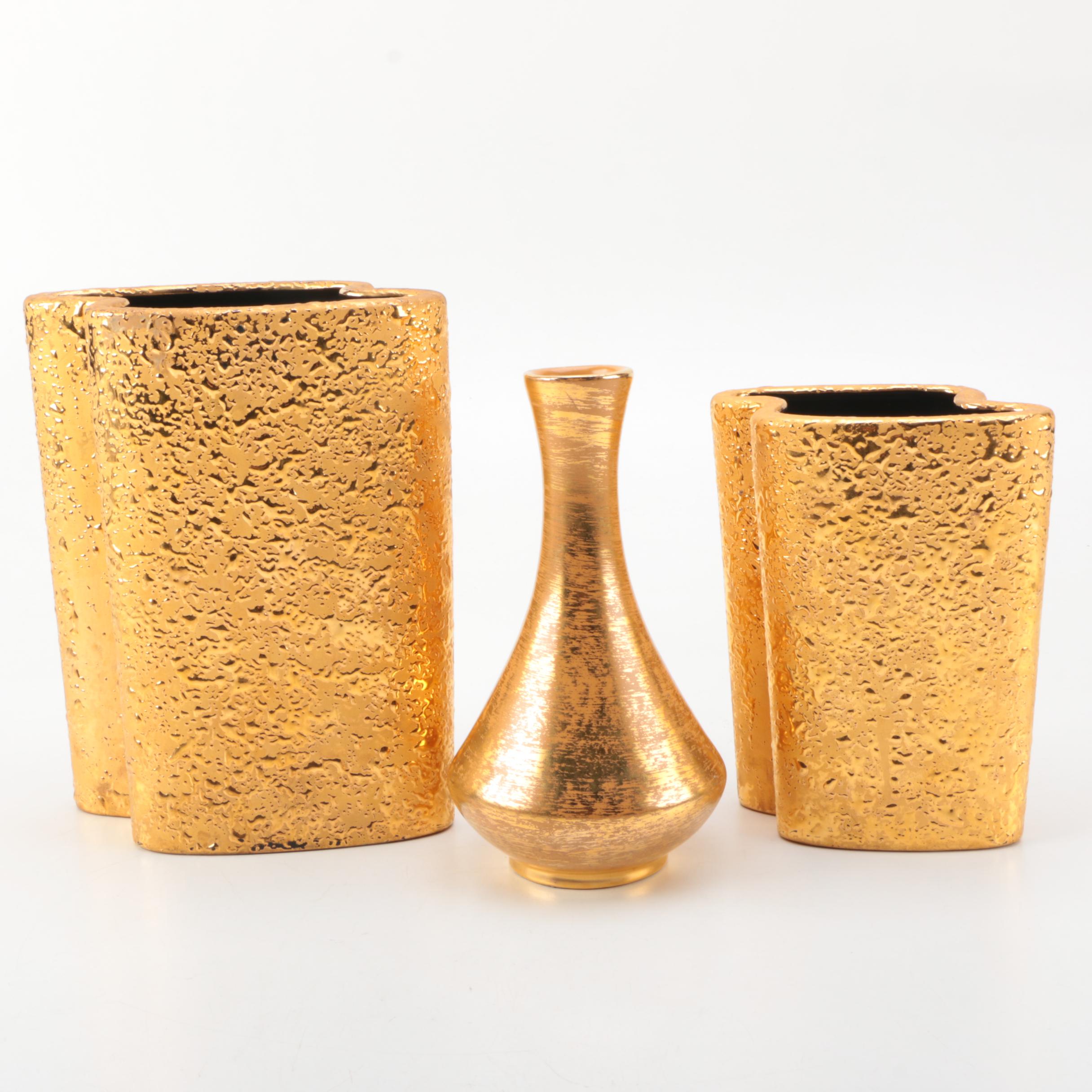 Stangl and Le Mieux Weeping Gold Pottery Vases