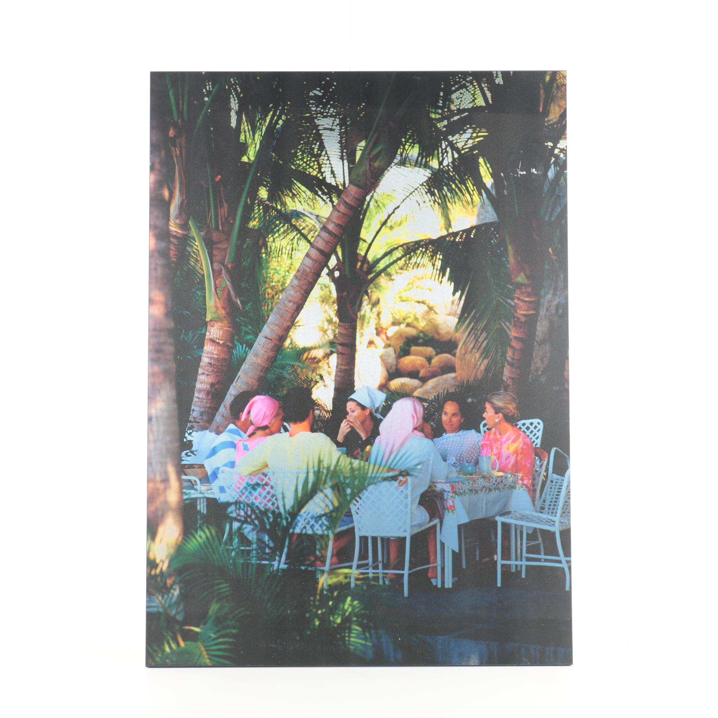 Reproduction Print Photograph on Metal After Slim Aarons' "Oberon’s Lunch"