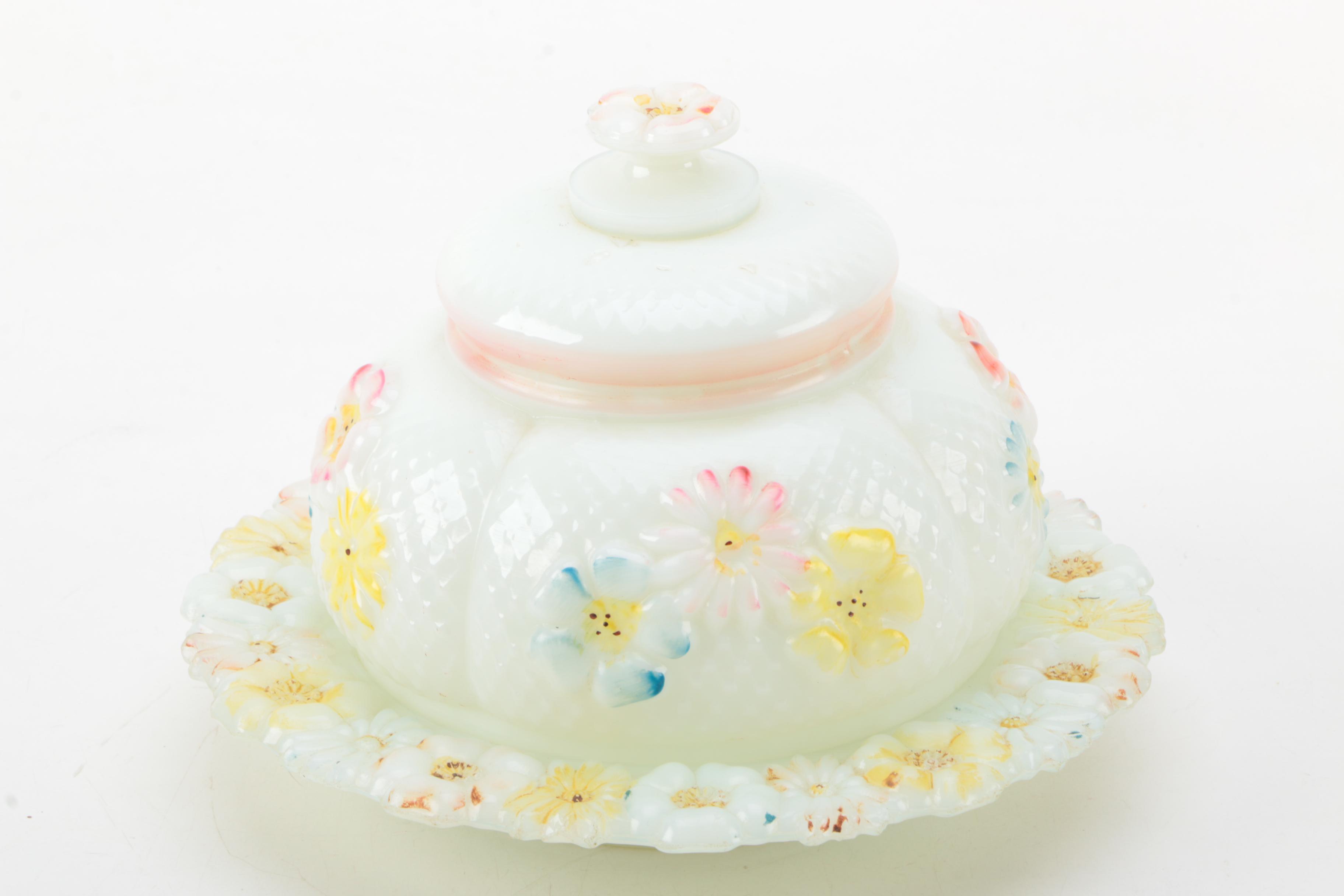 Vintage Indiana Glass Co. Vase and Lidded Candy Dishes