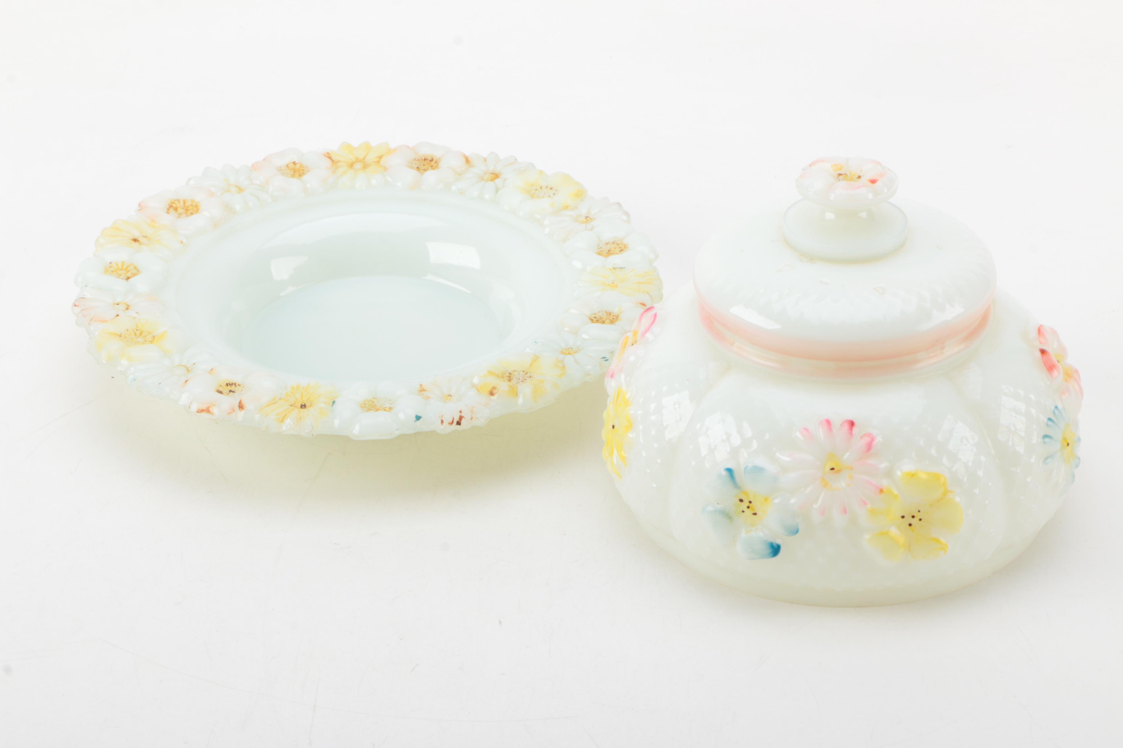 Vintage Indiana Glass Co. Vase and Lidded Candy Dishes