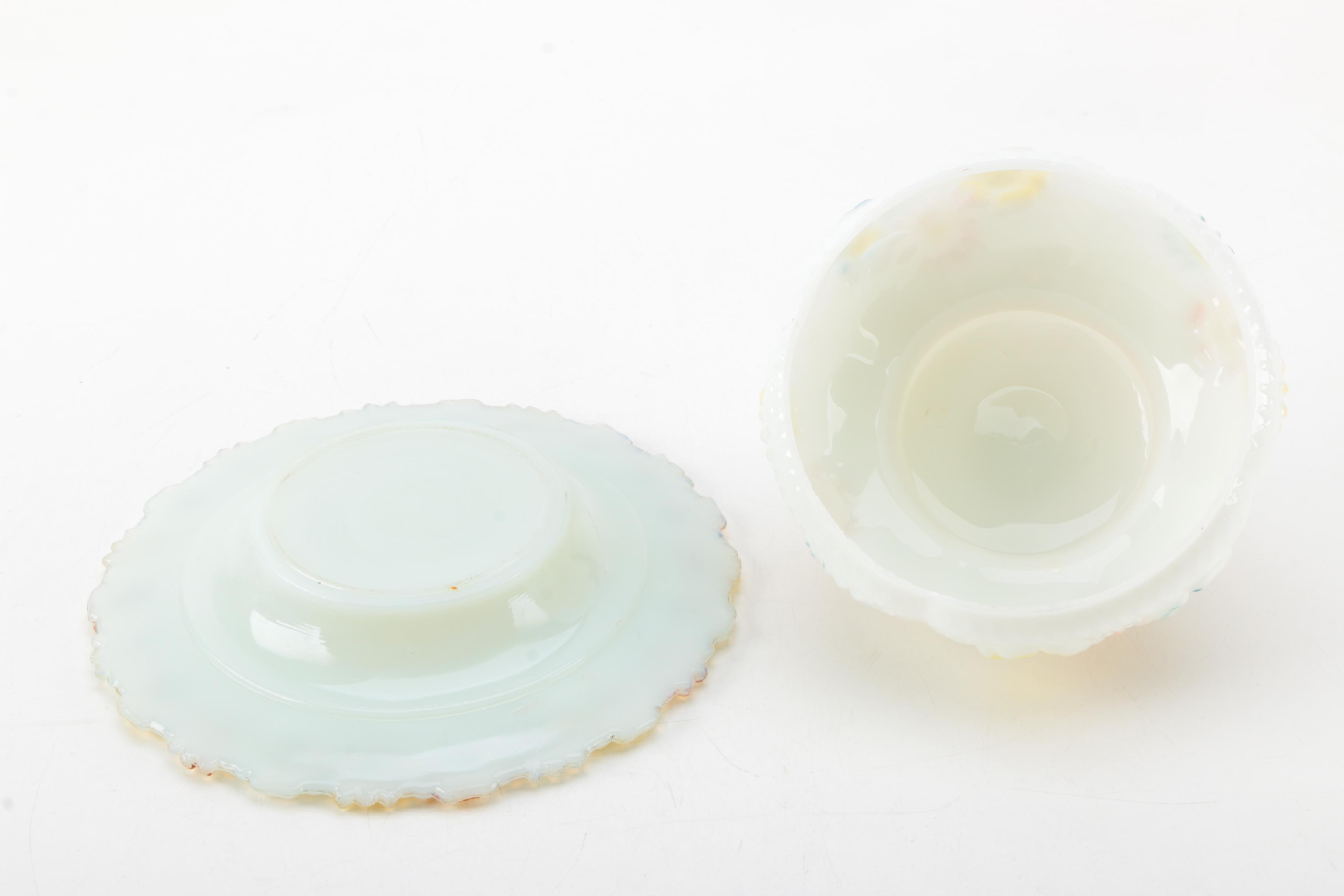 Vintage Indiana Glass Co. Vase and Lidded Candy Dishes