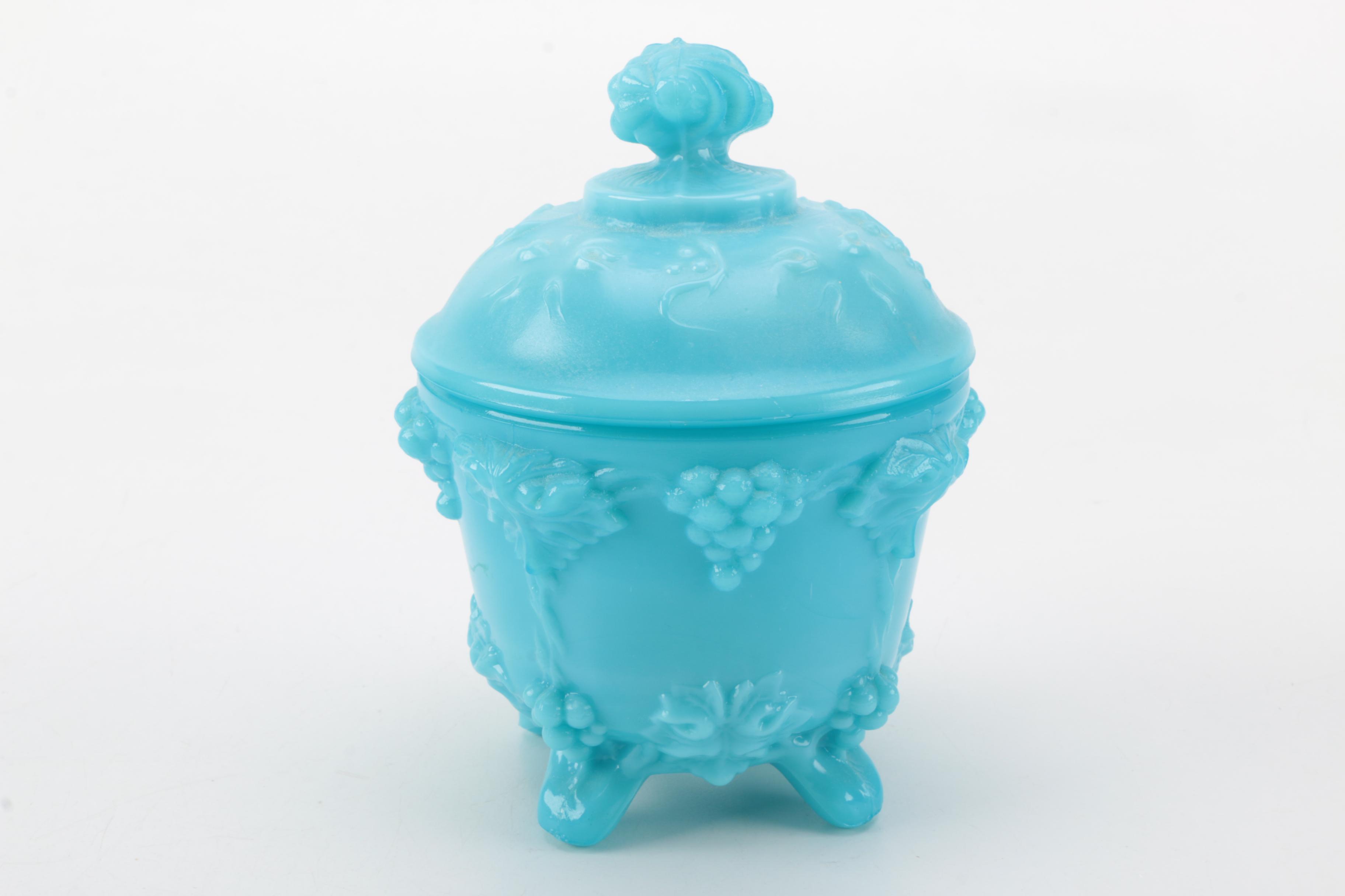 Vintage Indiana Glass Co. Vase and Lidded Candy Dishes