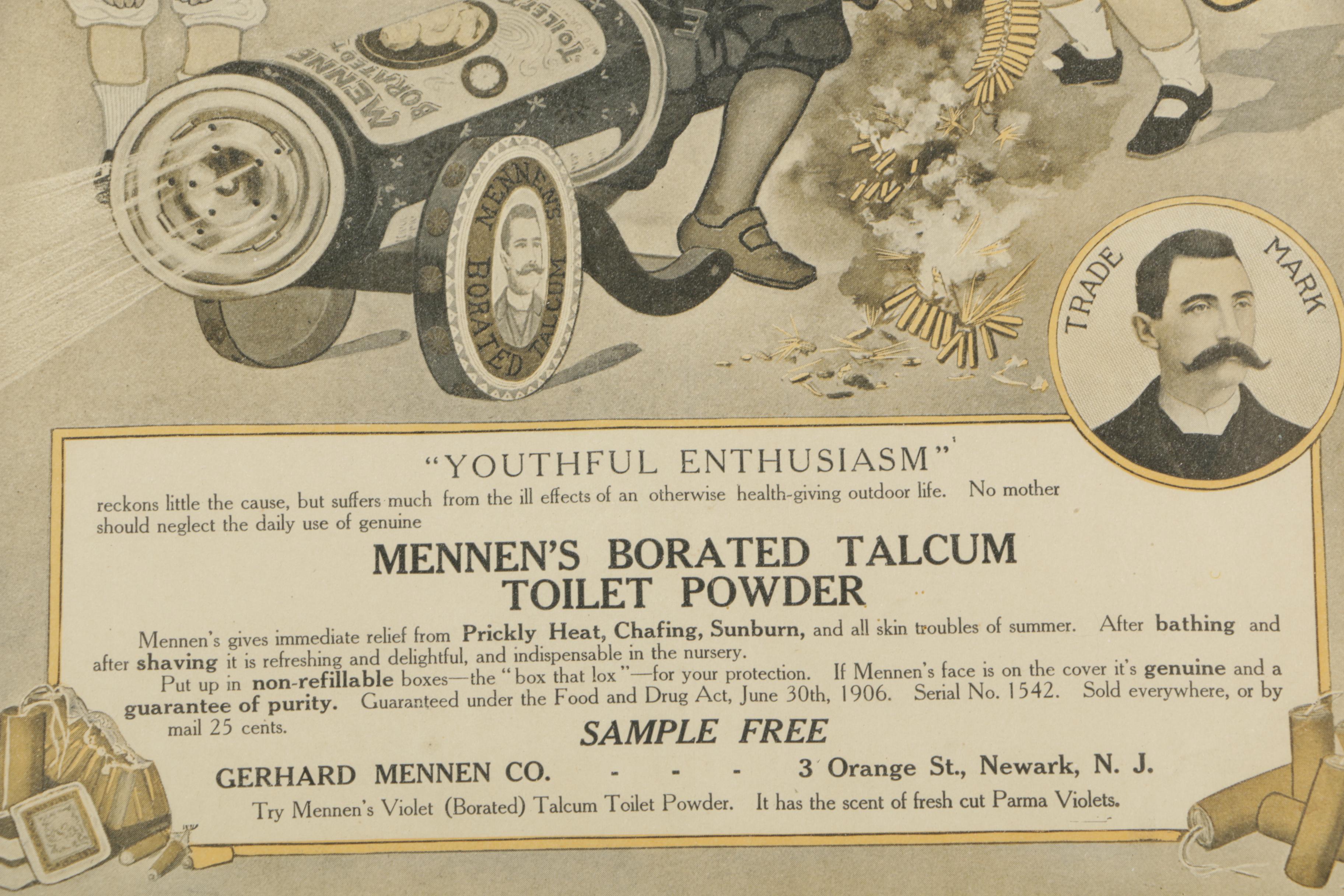 Vintage Advertisement for Mennen's Borated Talcum Toilet Powder