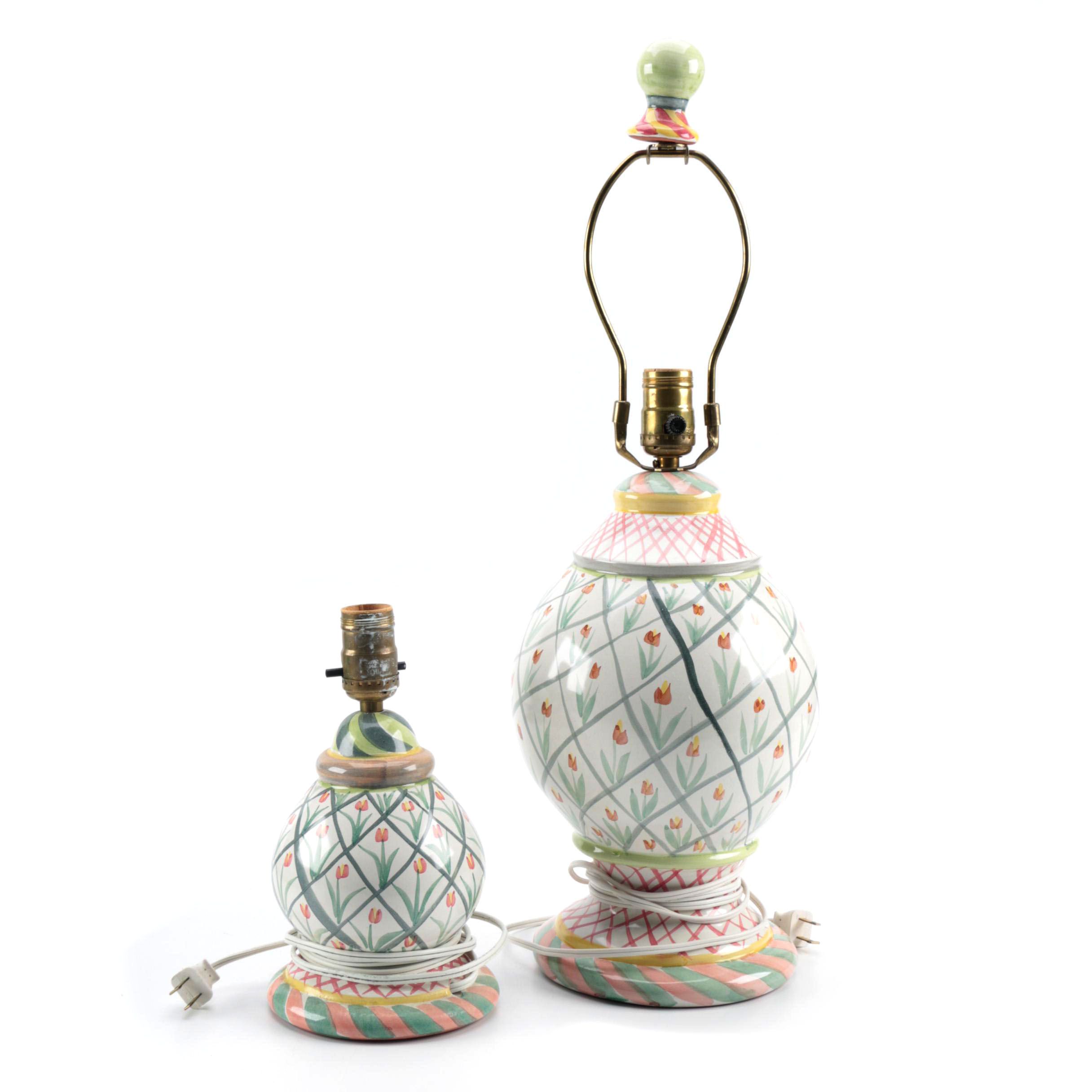 Mackenzie-Childs Hand-Painted Ceramic Tulip Lamps