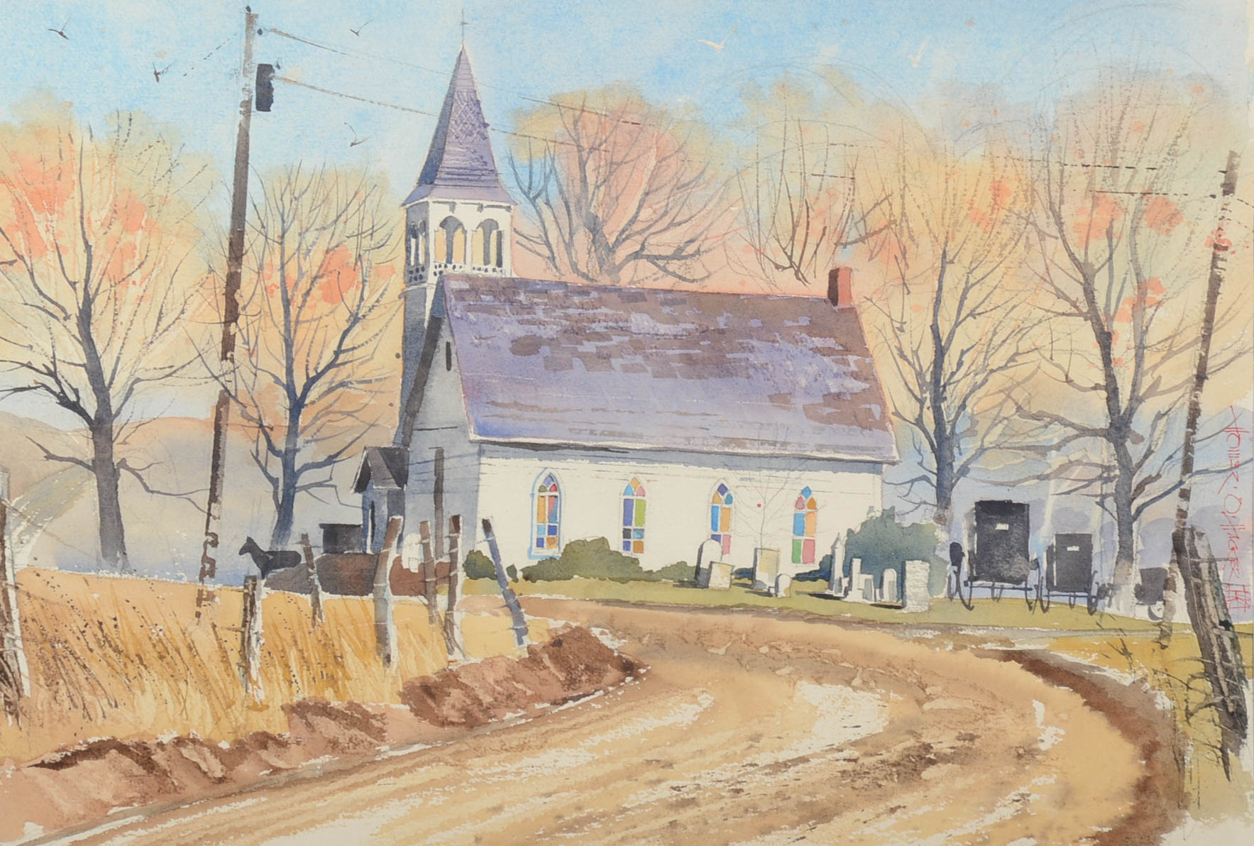 Homer O. Hacker Watercolor Painting of a Chapel