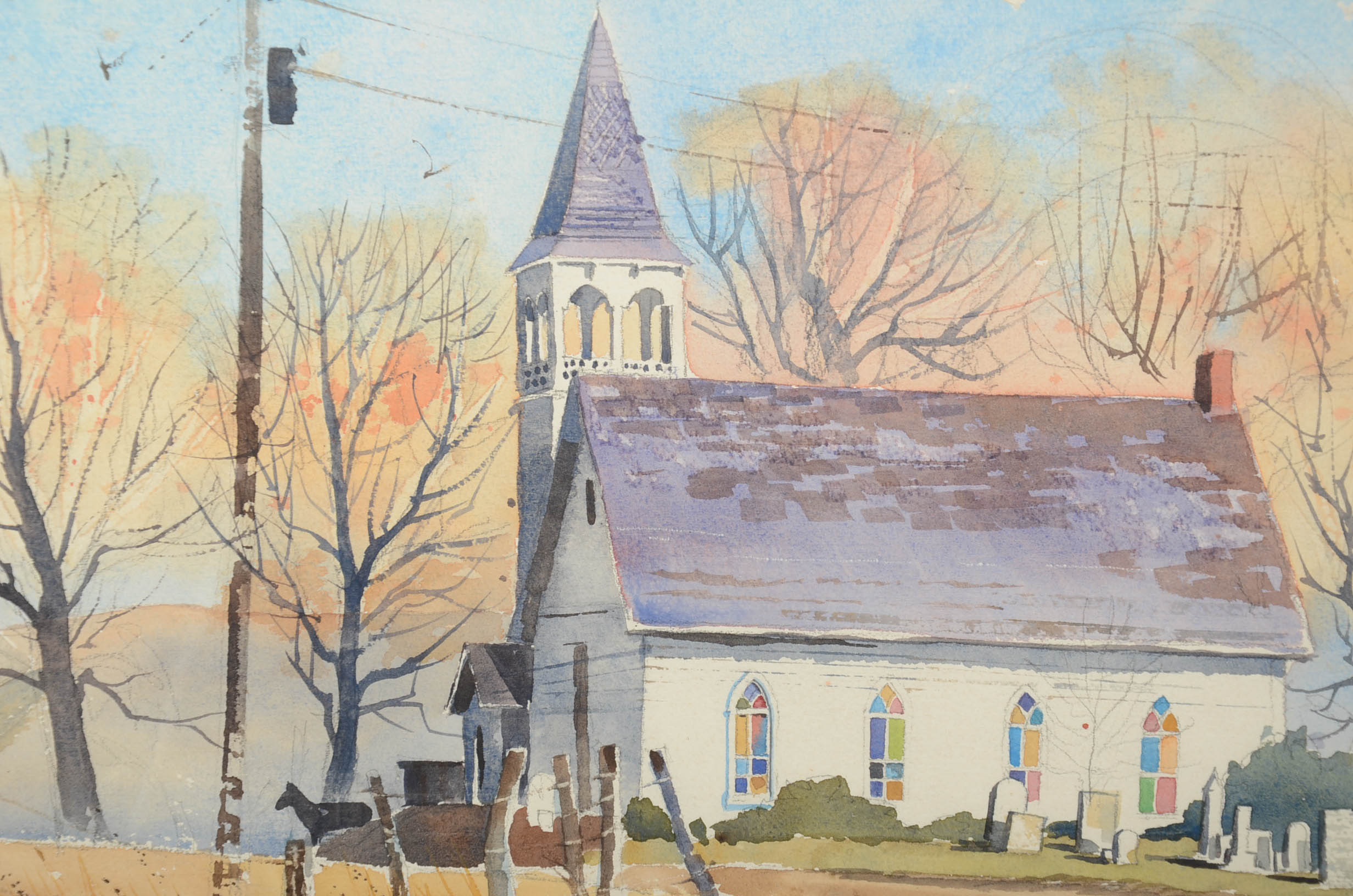 Homer O. Hacker Watercolor Painting of a Chapel