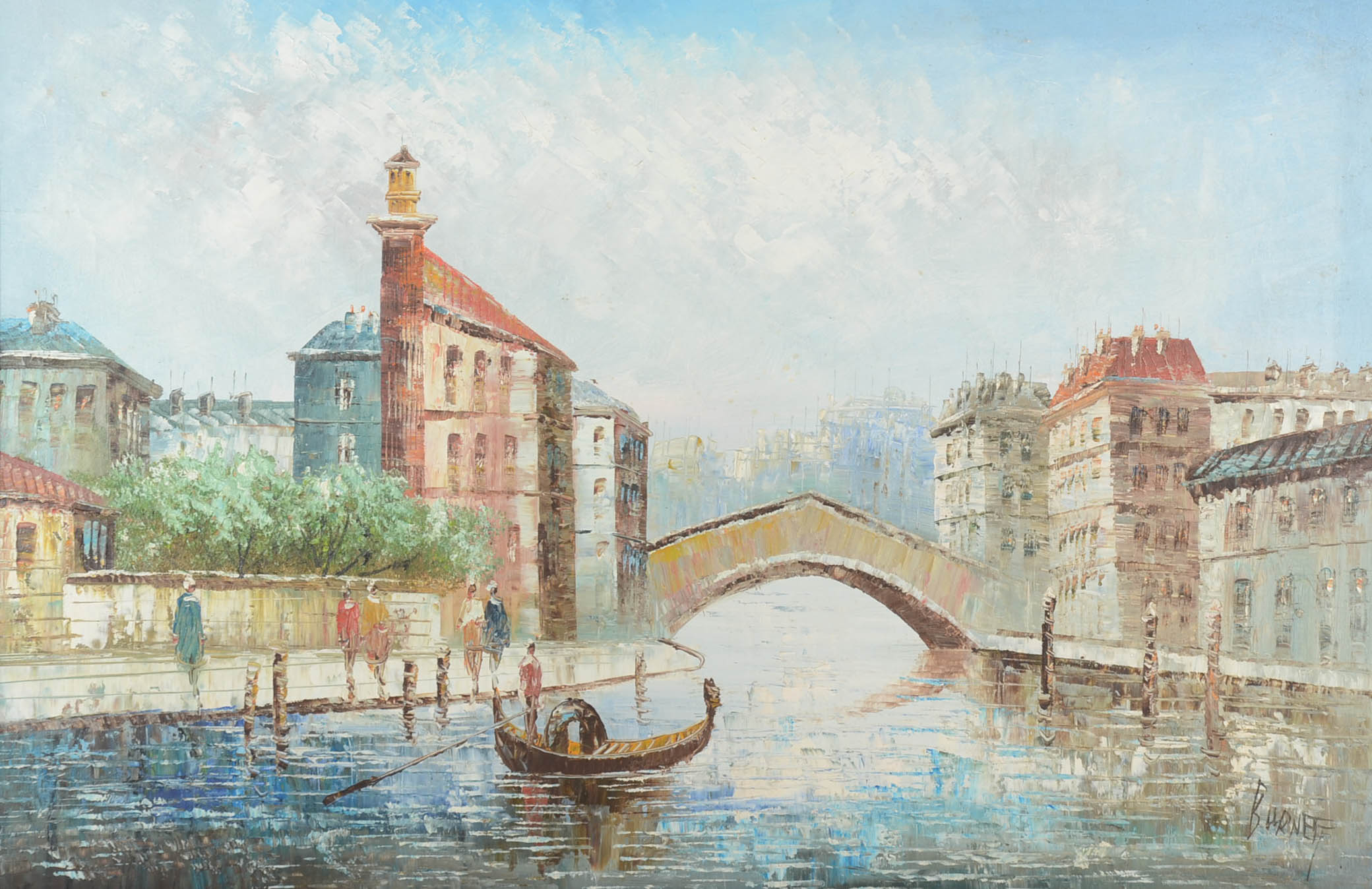 Burnett Signed Oil Painting of Venice