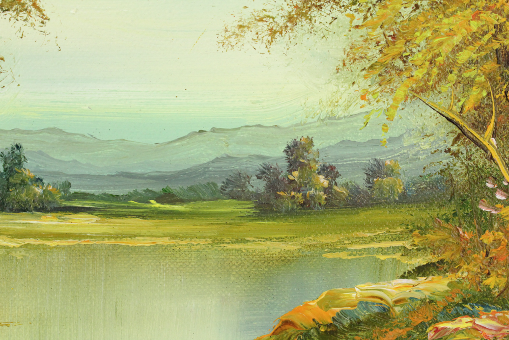 Clara Inness Oil Painting of Cottage by a River