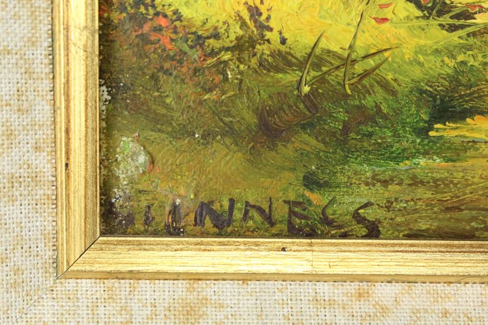 Clara Inness Oil Painting of Cottage by a River