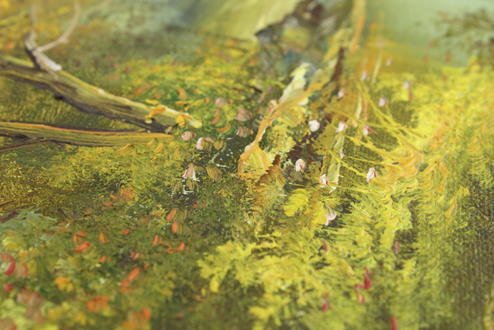 Clara Inness Oil Painting of Cottage by a River