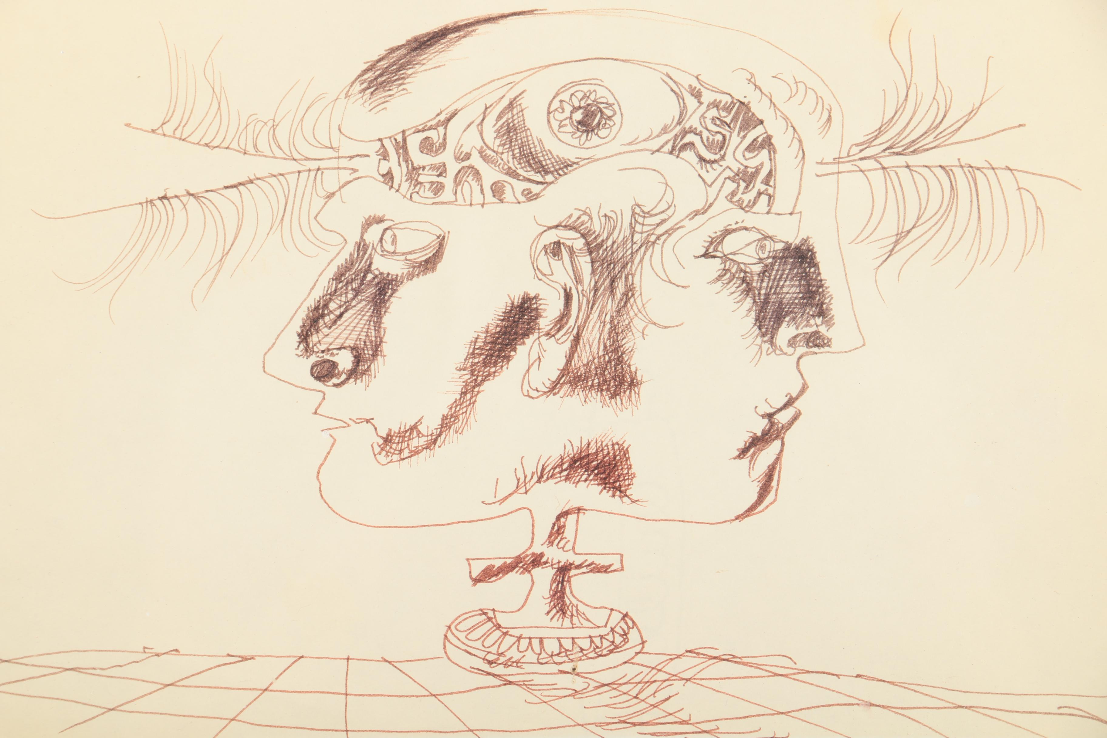 Ink Drawing of a Two-Faced Figure