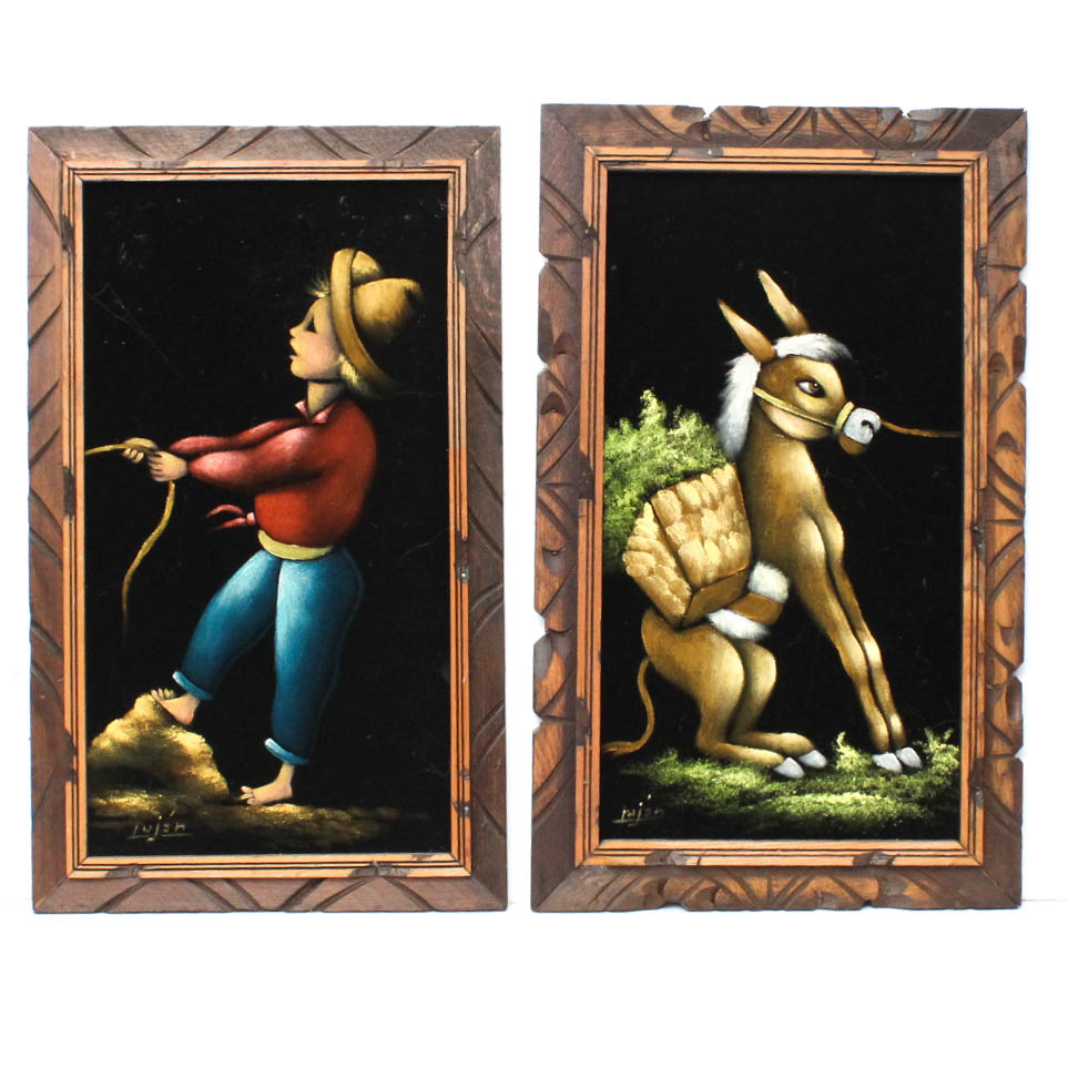 Mid Century Black Velvet Paintings