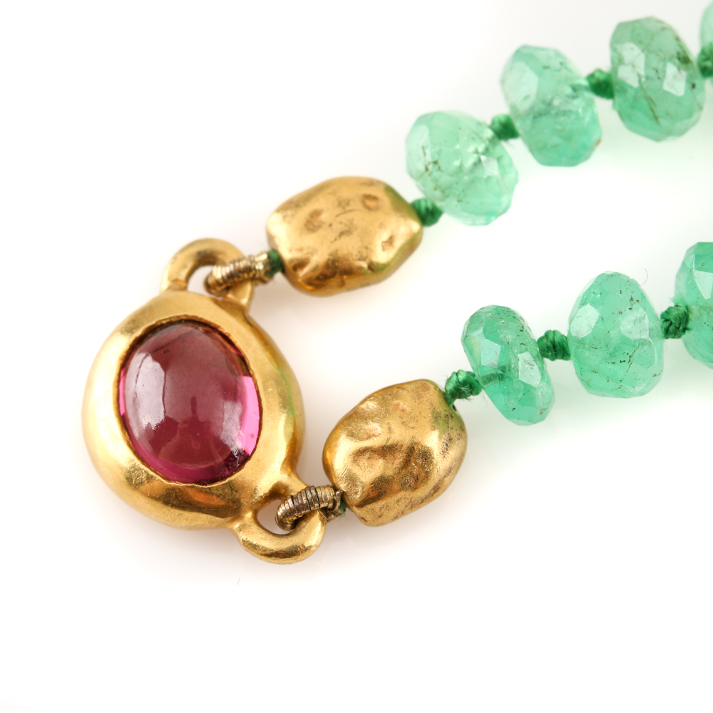 22K Yellow Gold Emerald, Rhodolite Garnet, and Opal Necklace