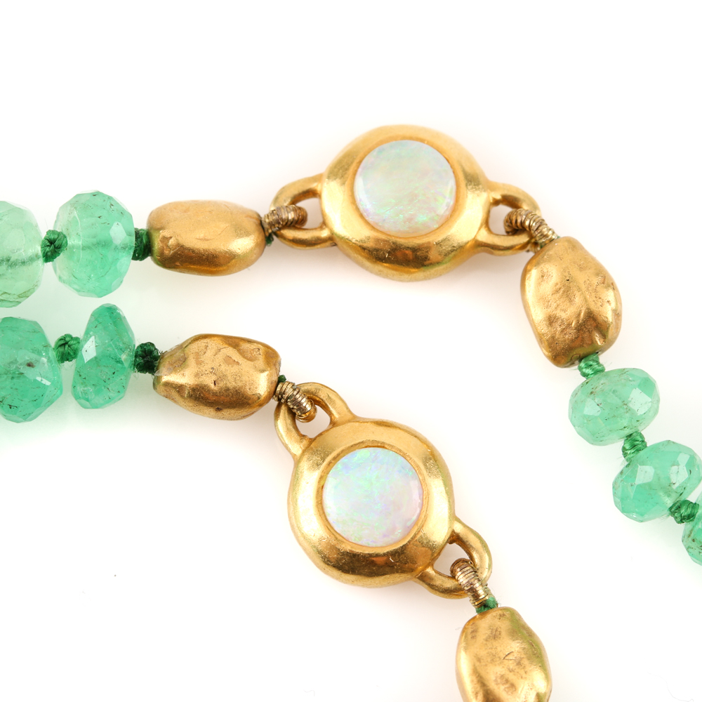 22K Yellow Gold Emerald, Rhodolite Garnet, and Opal Necklace