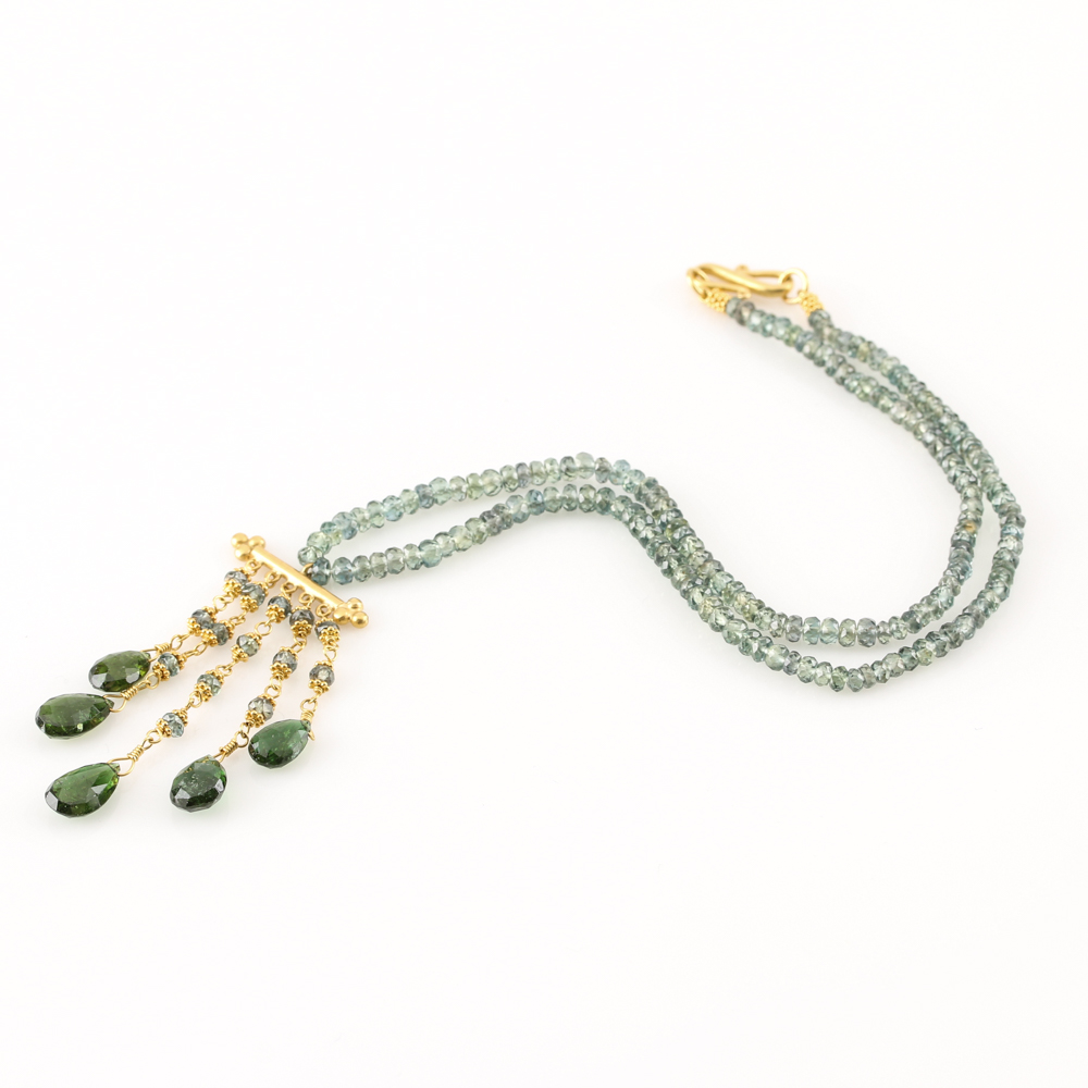 Mixed Metal Green Tourmaline and Sapphire Necklace