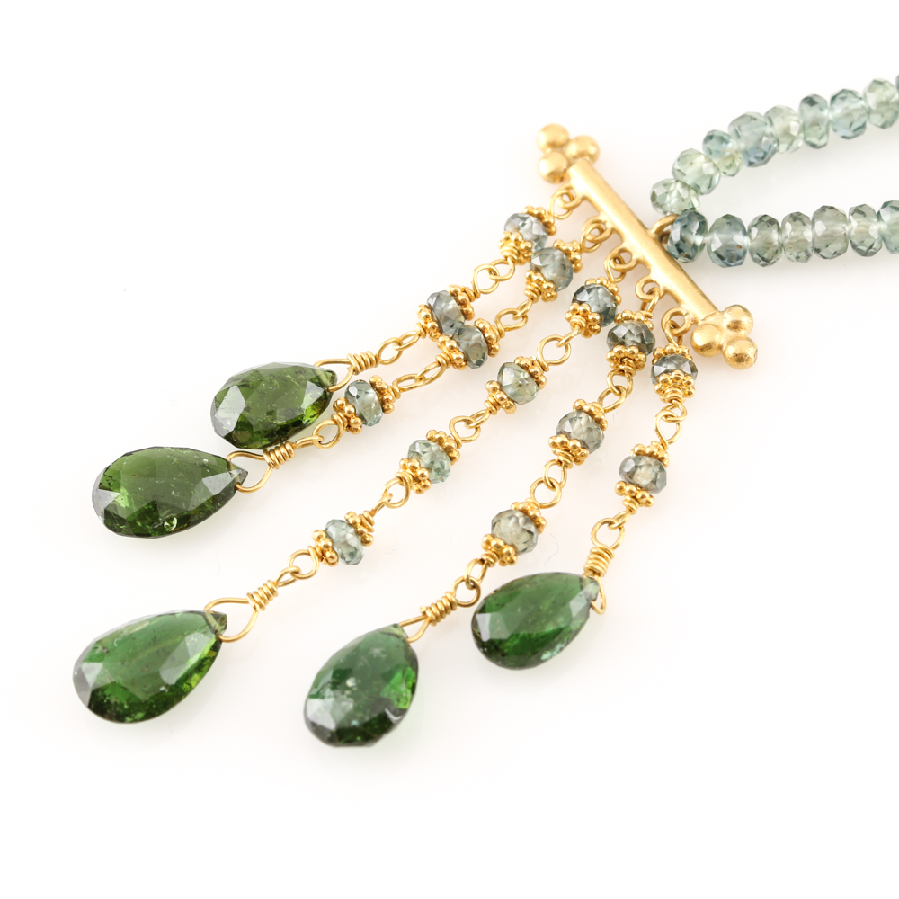 Mixed Metal Green Tourmaline and Sapphire Necklace