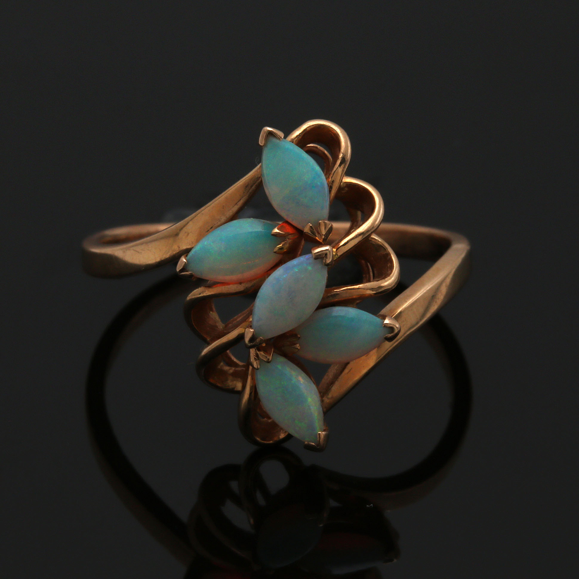 14K Yellow Gold Opal Bypass Ring