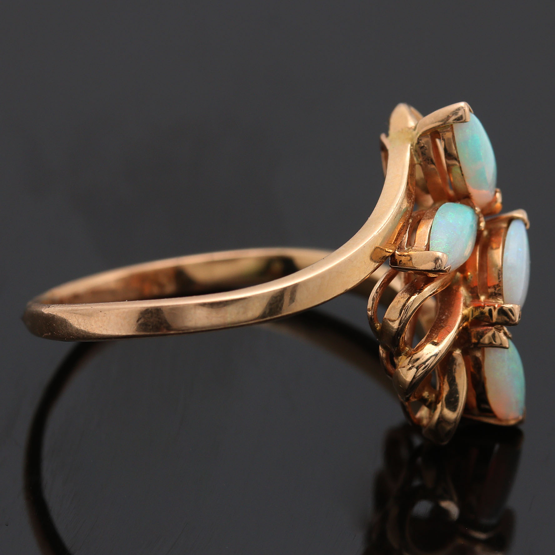 14K Yellow Gold Opal Bypass Ring