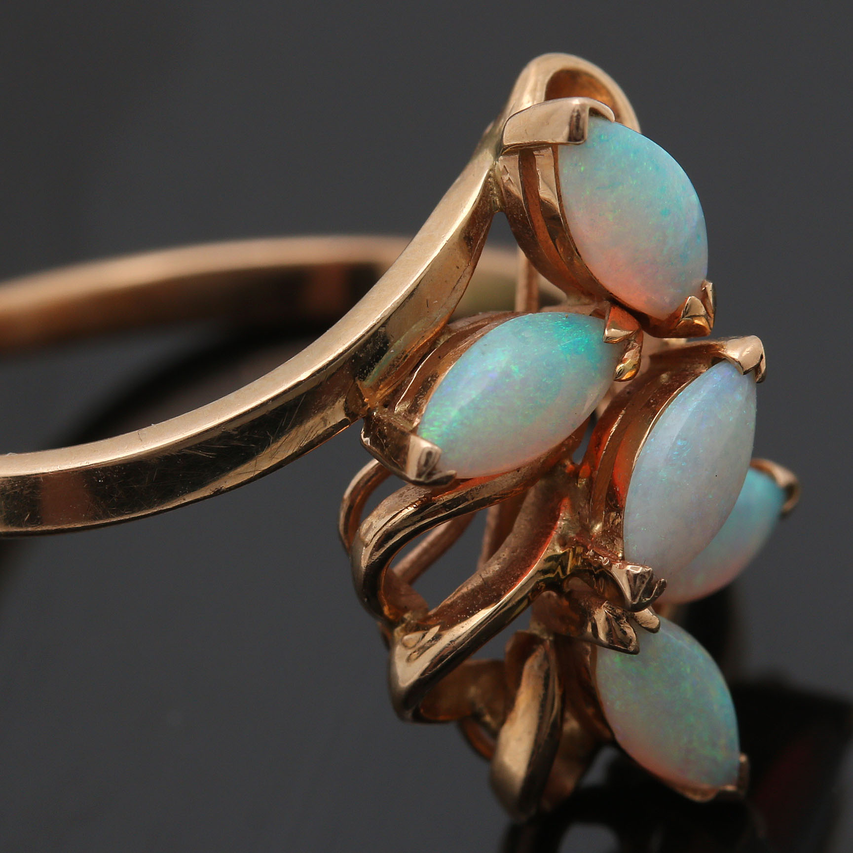 14K Yellow Gold Opal Bypass Ring