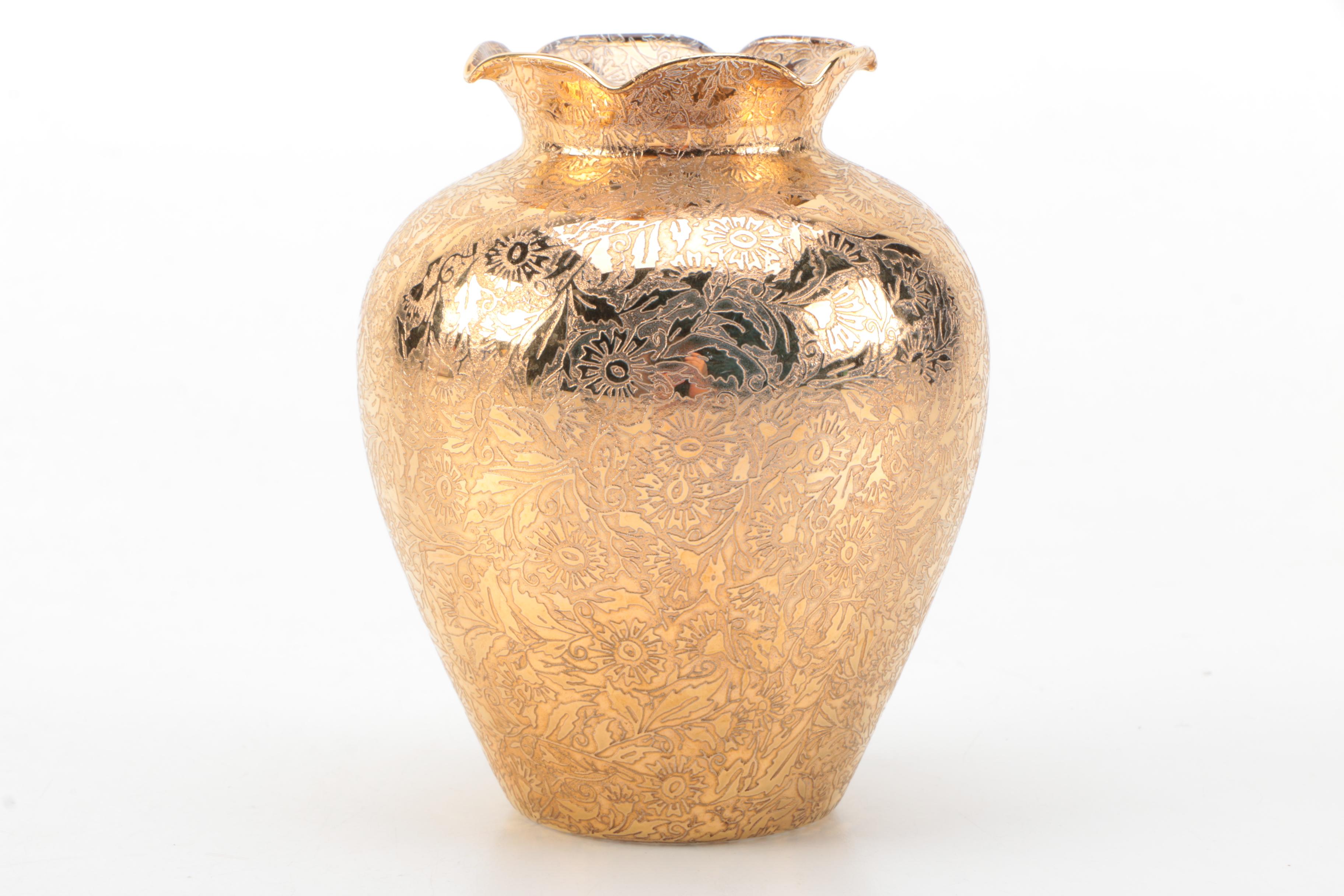 Lotus Glass Vases with Gilt Overlay in "Daisy Fields" Motif