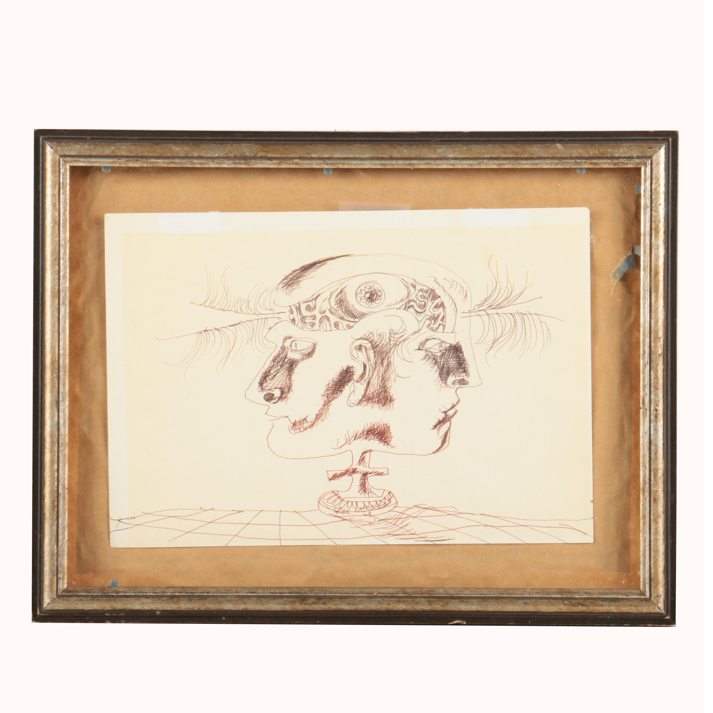 Ink Drawing of a Two-Faced Figure