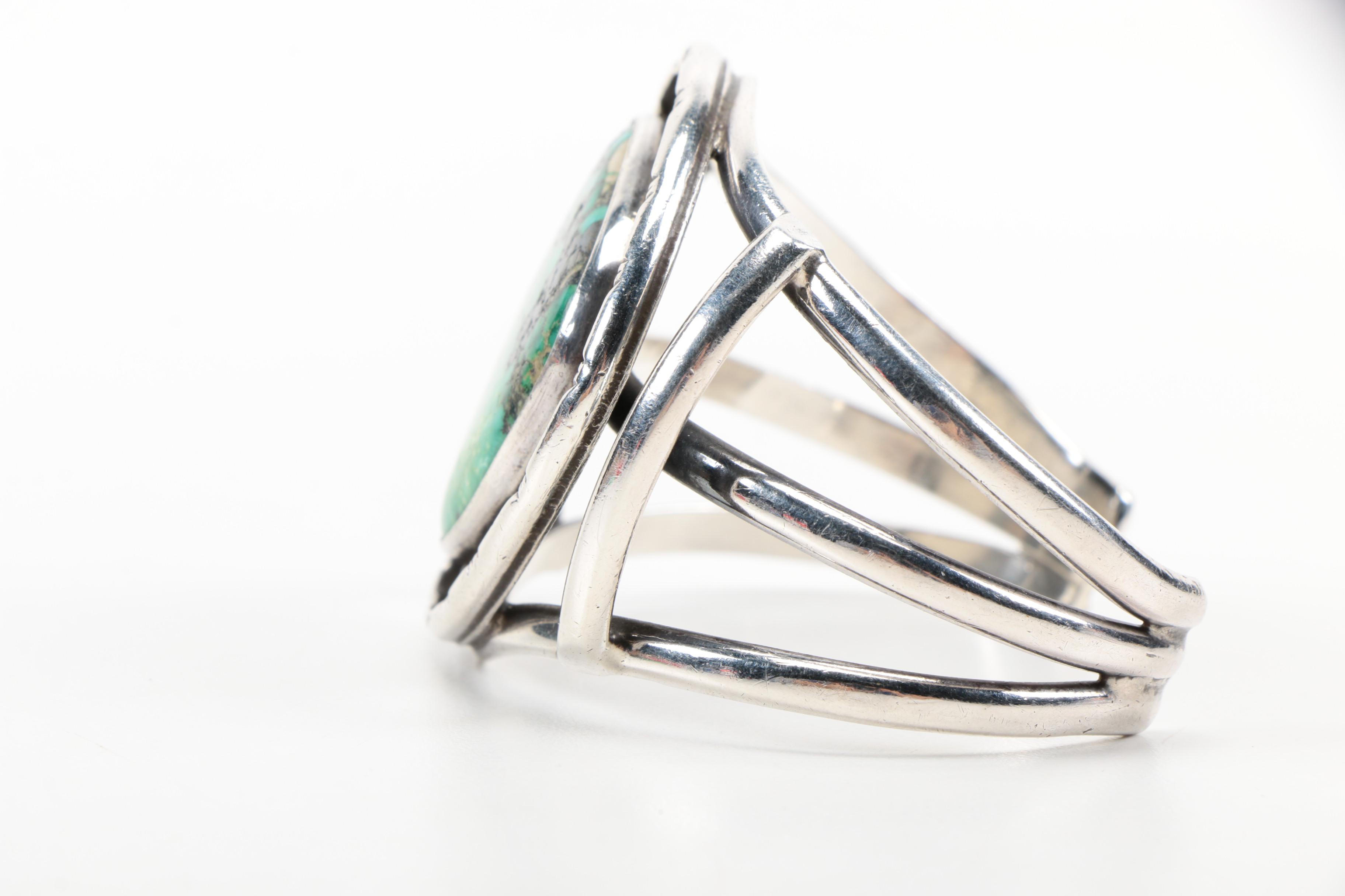 Native American Style Sterling Silver and Turquoise Cuff Bracelet and Ring