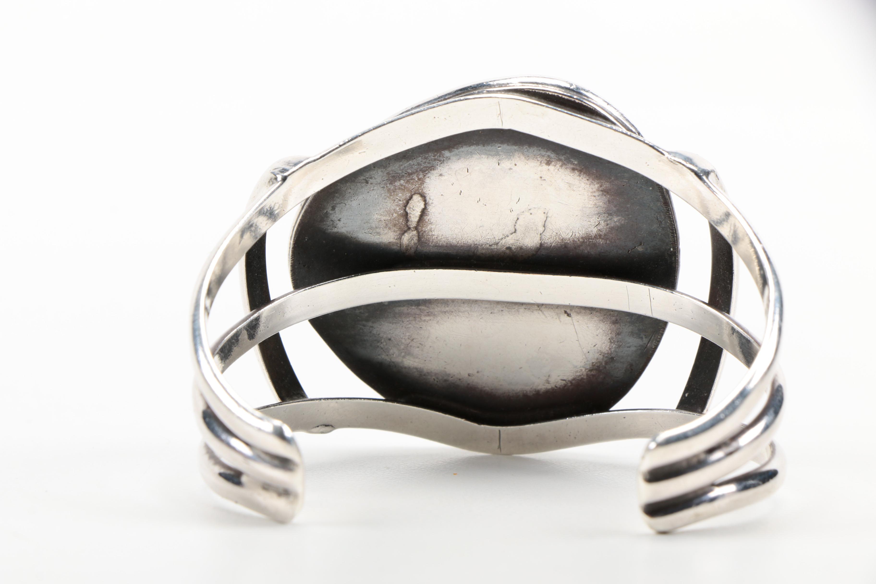 Native American Style Sterling Silver and Turquoise Cuff Bracelet and Ring