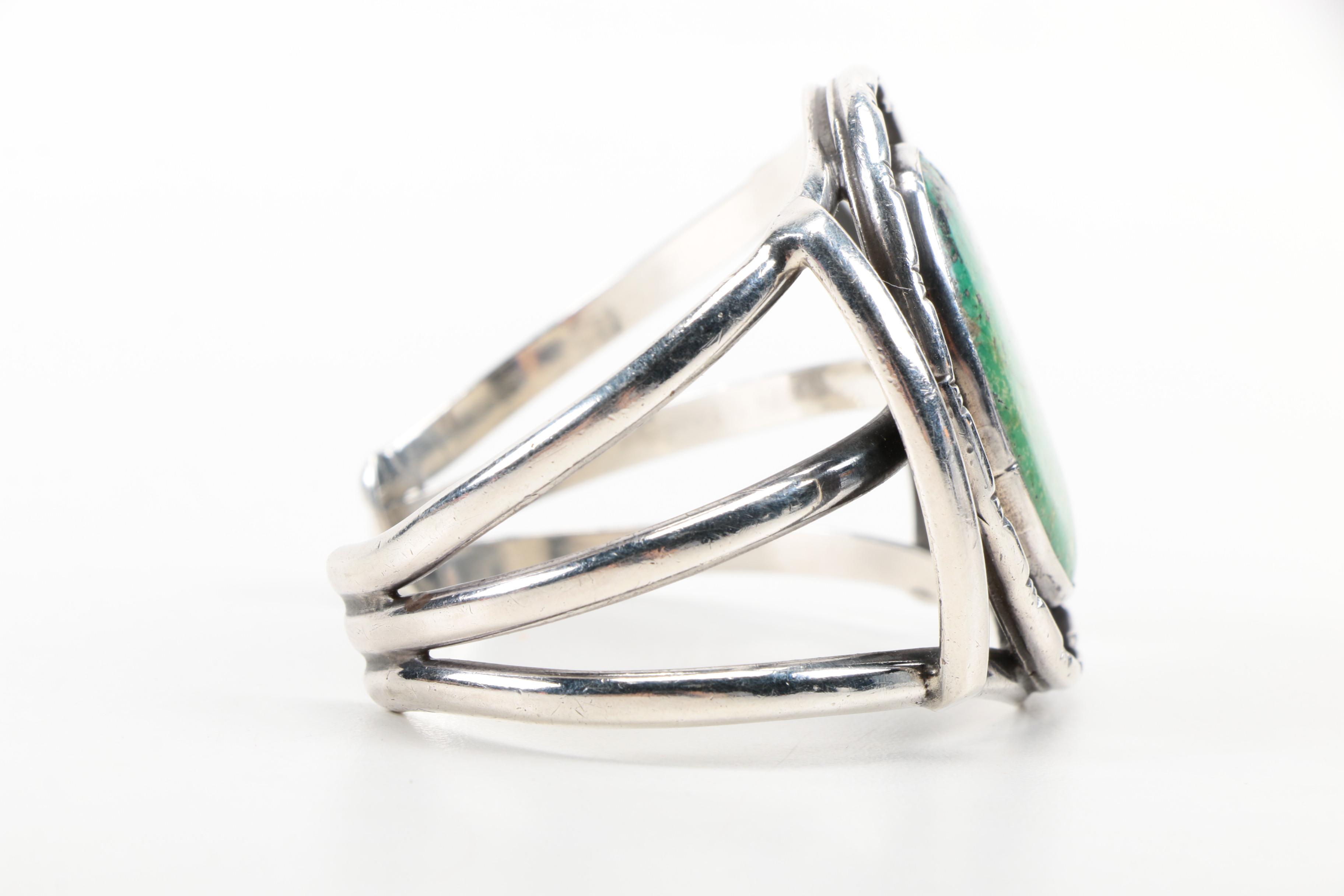 Native American Style Sterling Silver and Turquoise Cuff Bracelet and Ring