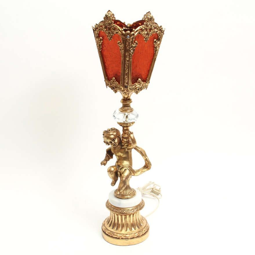 Vintage Italian Style Cherub Torchiere Table Lamp