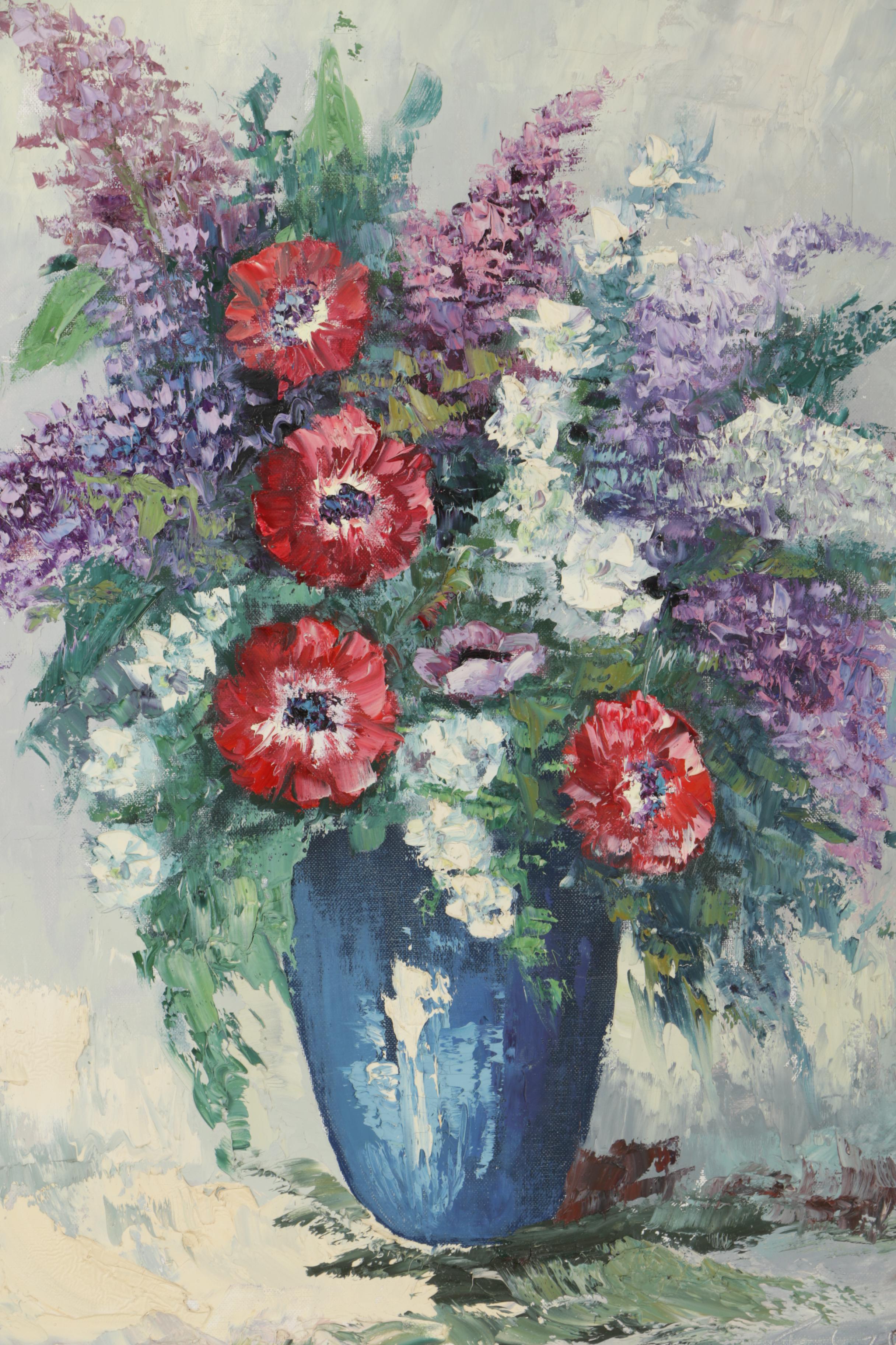 F. Szekely Oil Painting of a Flower Arrangement