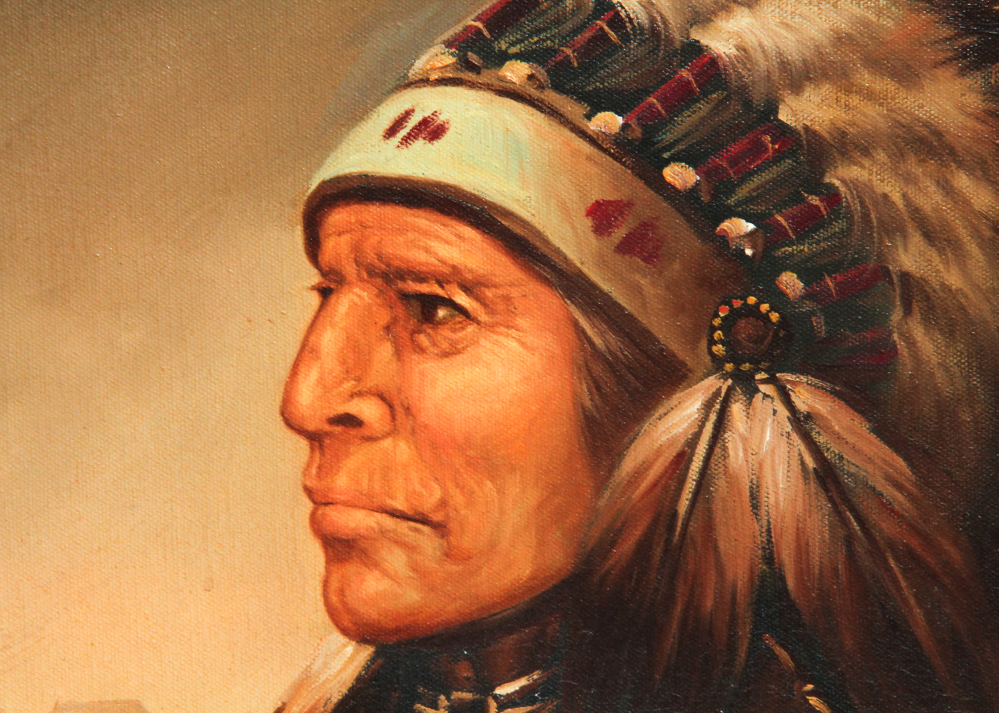 Kenneth Su Oil Painting of a Native American Chief
