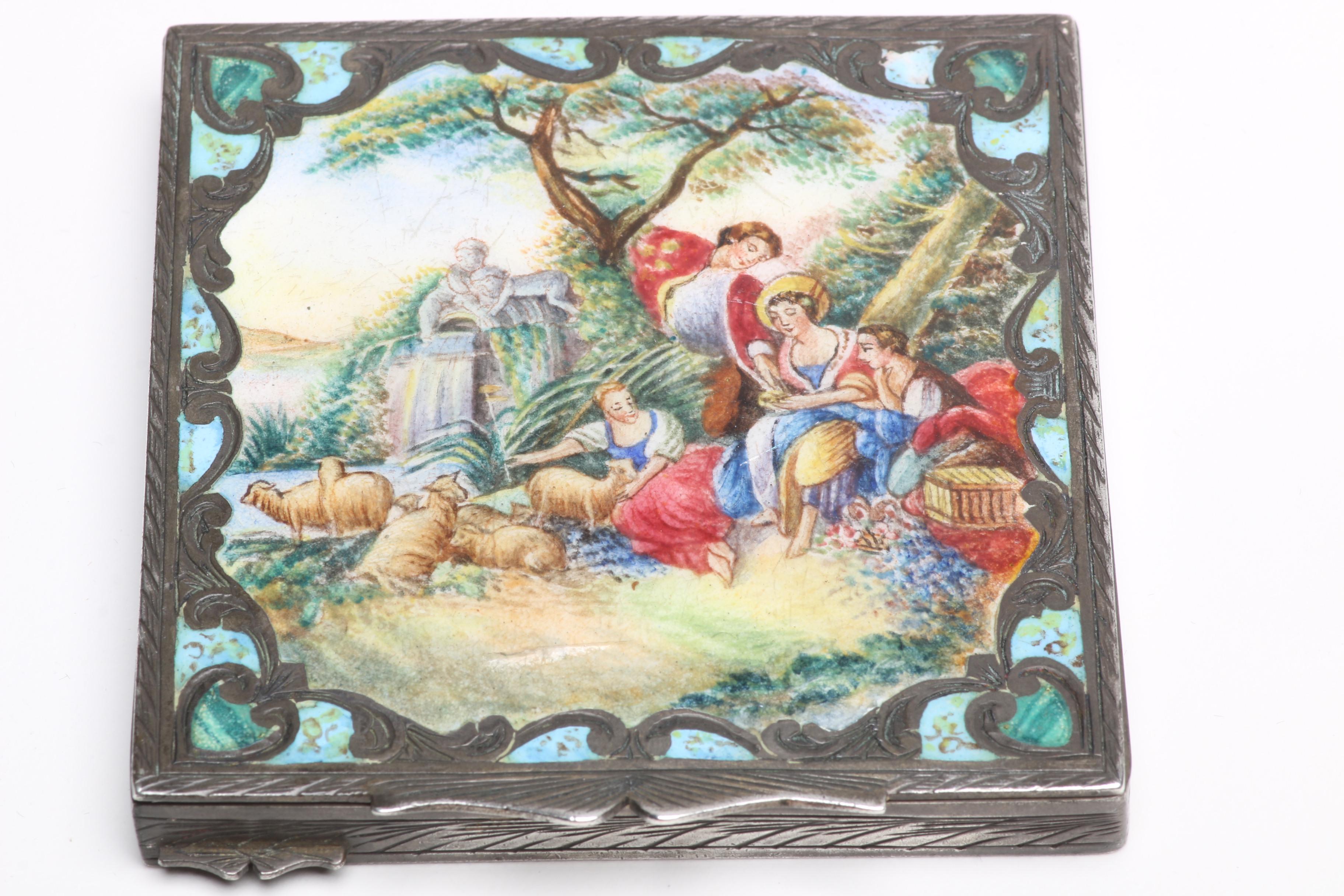 Vintage Italian 800 Silver and Enamel Case