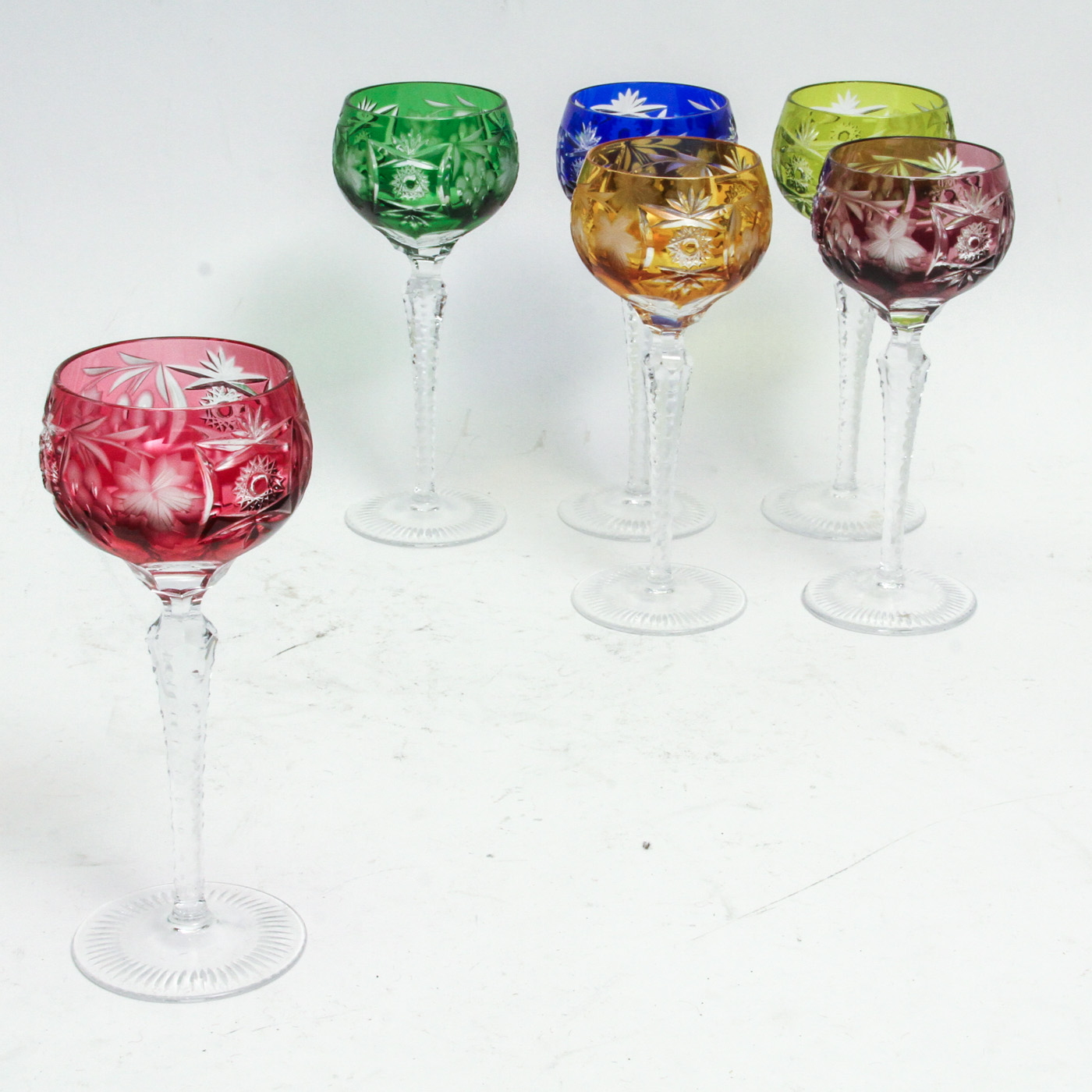 Set of Cased Cut to Clear Crystal Hock Wine Glasses