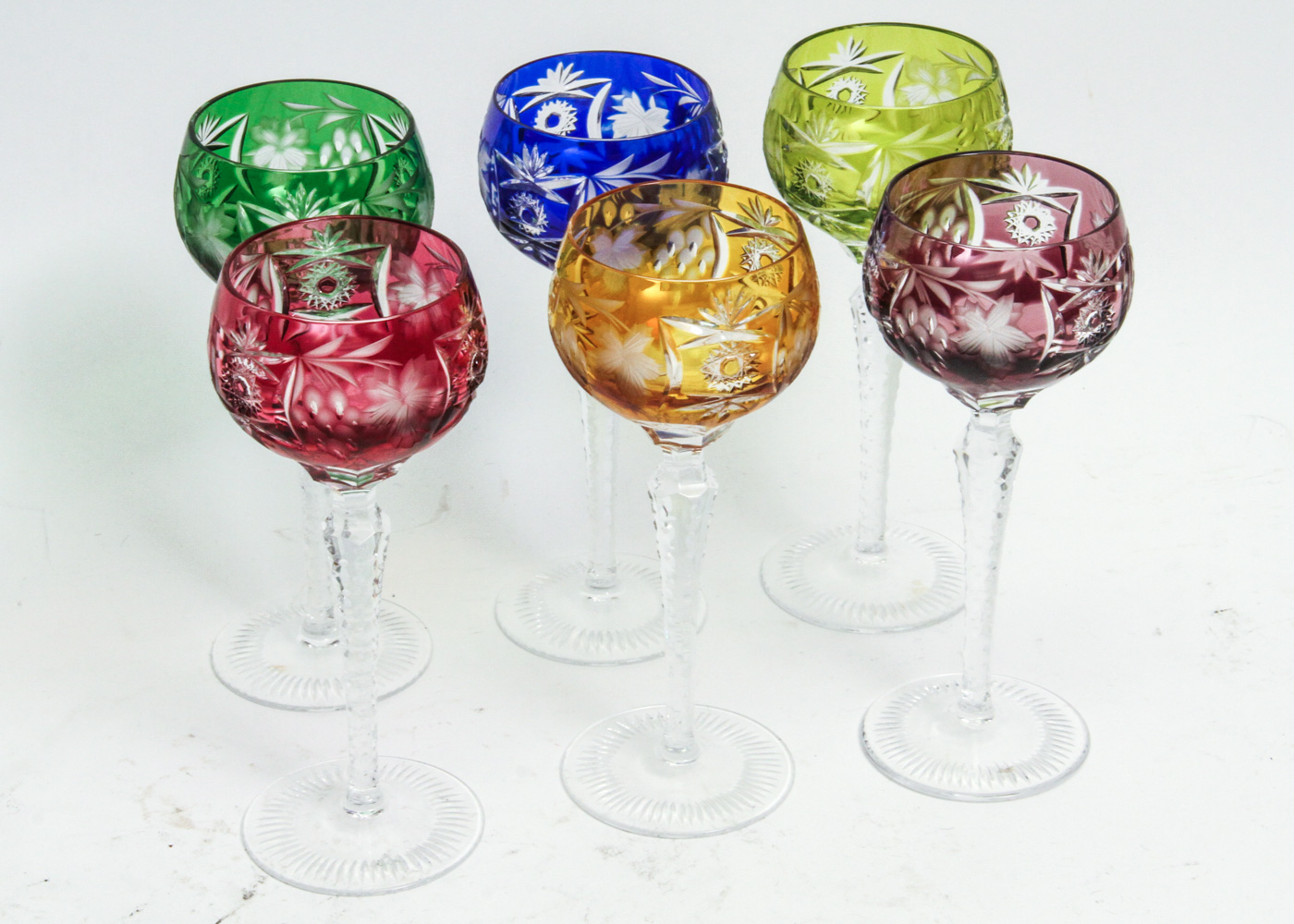 Set of Cased Cut to Clear Crystal Hock Wine Glasses