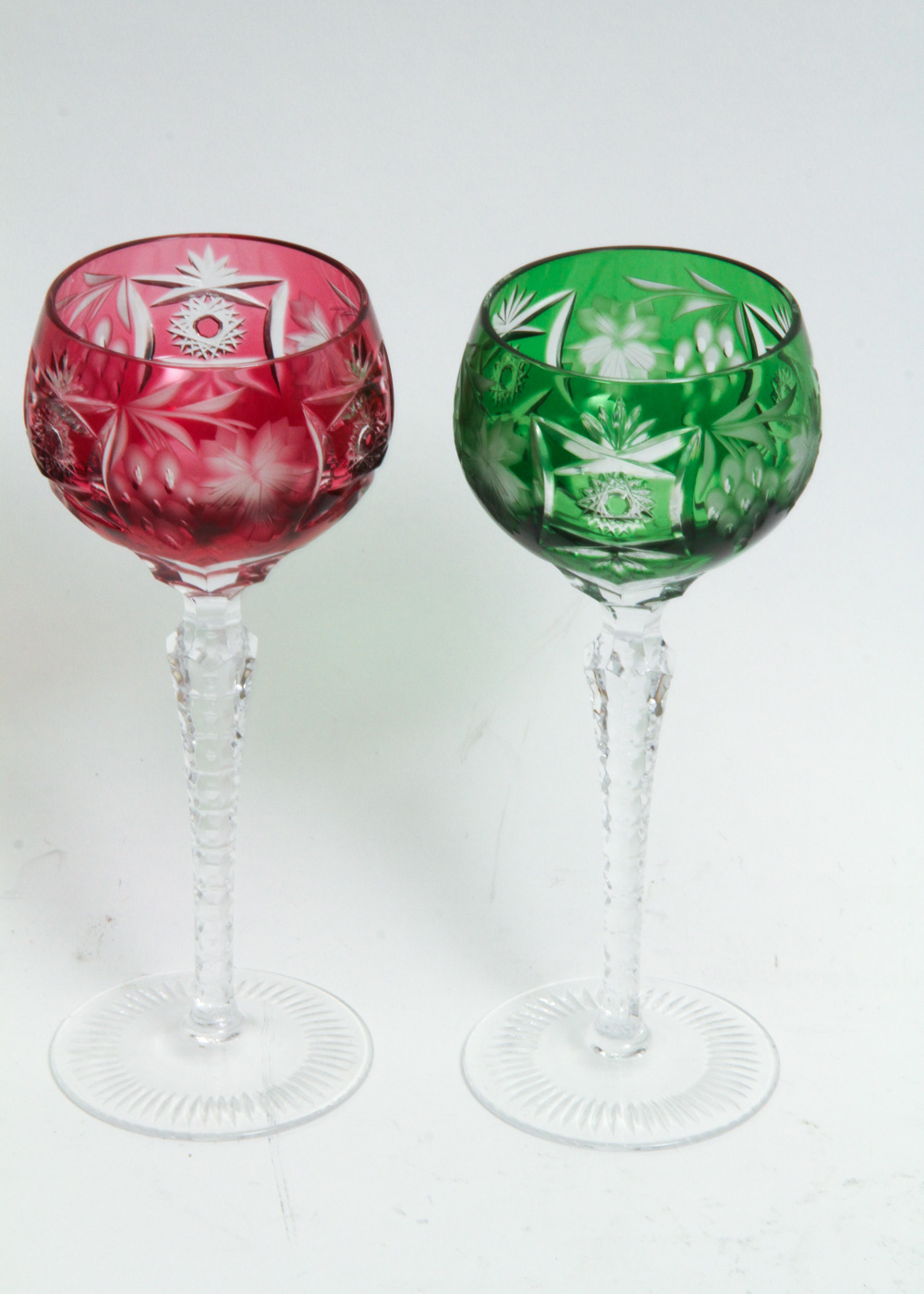 Set of Cased Cut to Clear Crystal Hock Wine Glasses