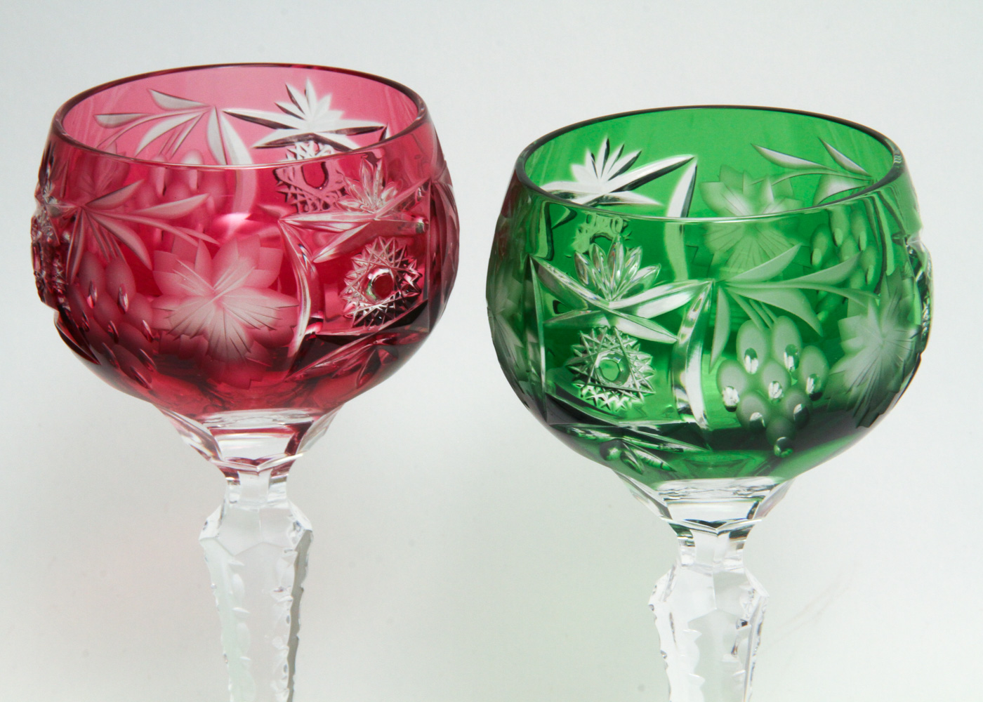 Set of Cased Cut to Clear Crystal Hock Wine Glasses