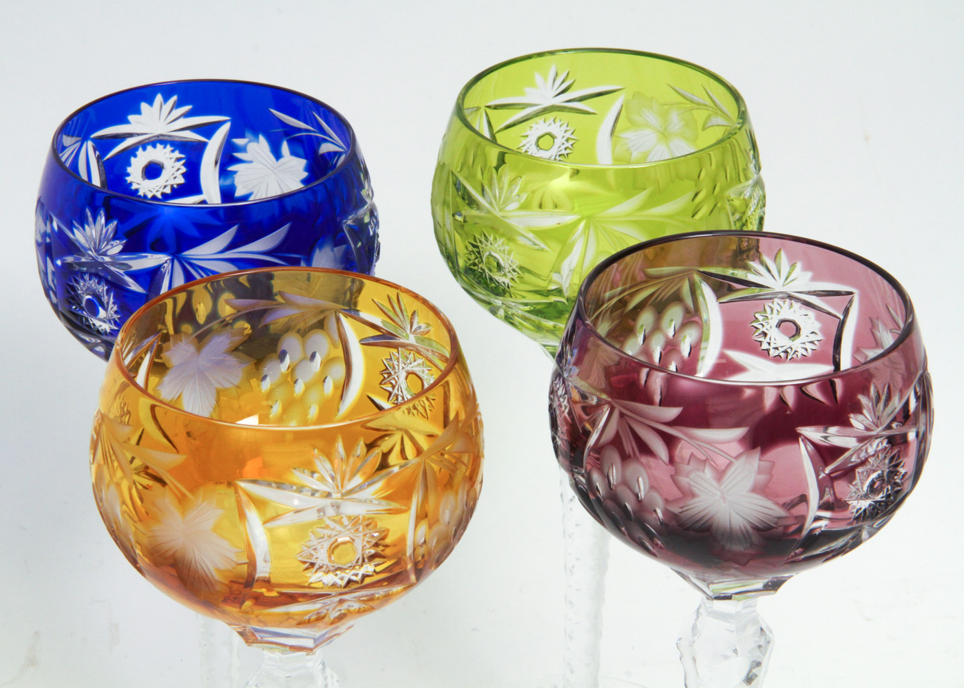 Set of Cased Cut to Clear Crystal Hock Wine Glasses