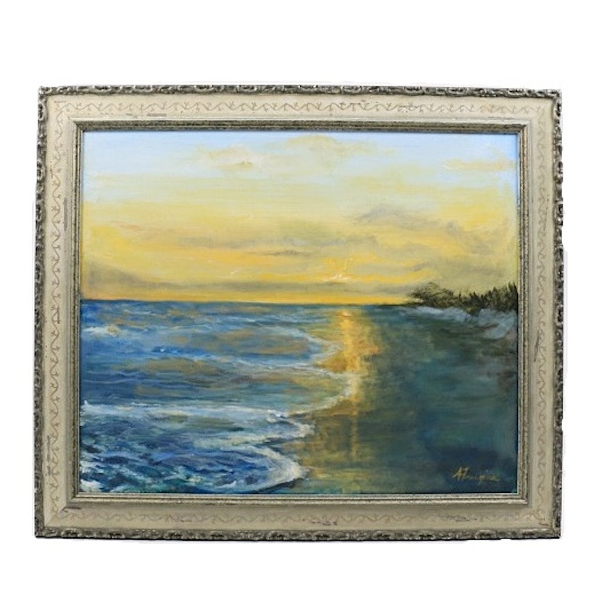 Original Seascape Oil Painting on Canvas, Signed