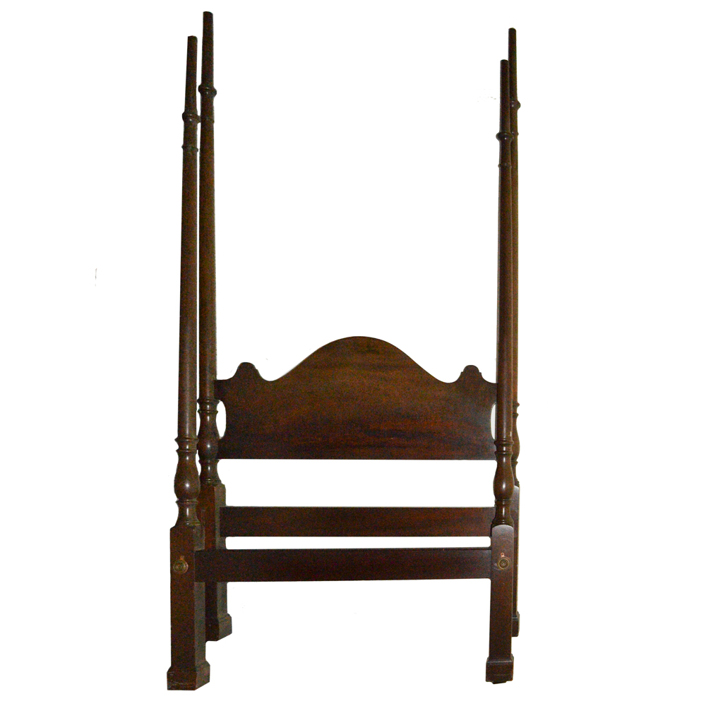 Twin-Size Walnut Four-Poster Bed Frame