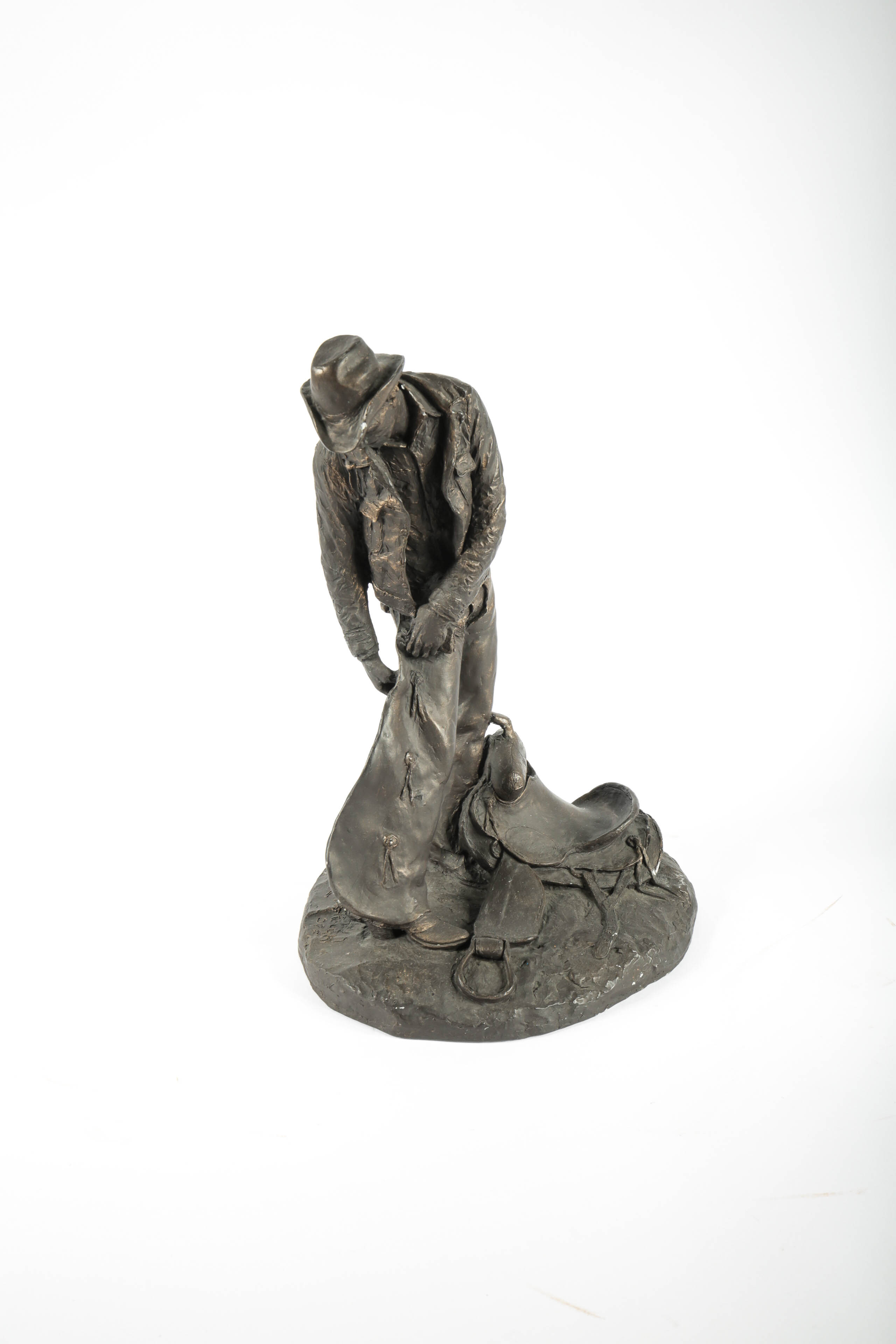 Michael Garman "Taking the Rough Off” Metal Cowboy Sculpture