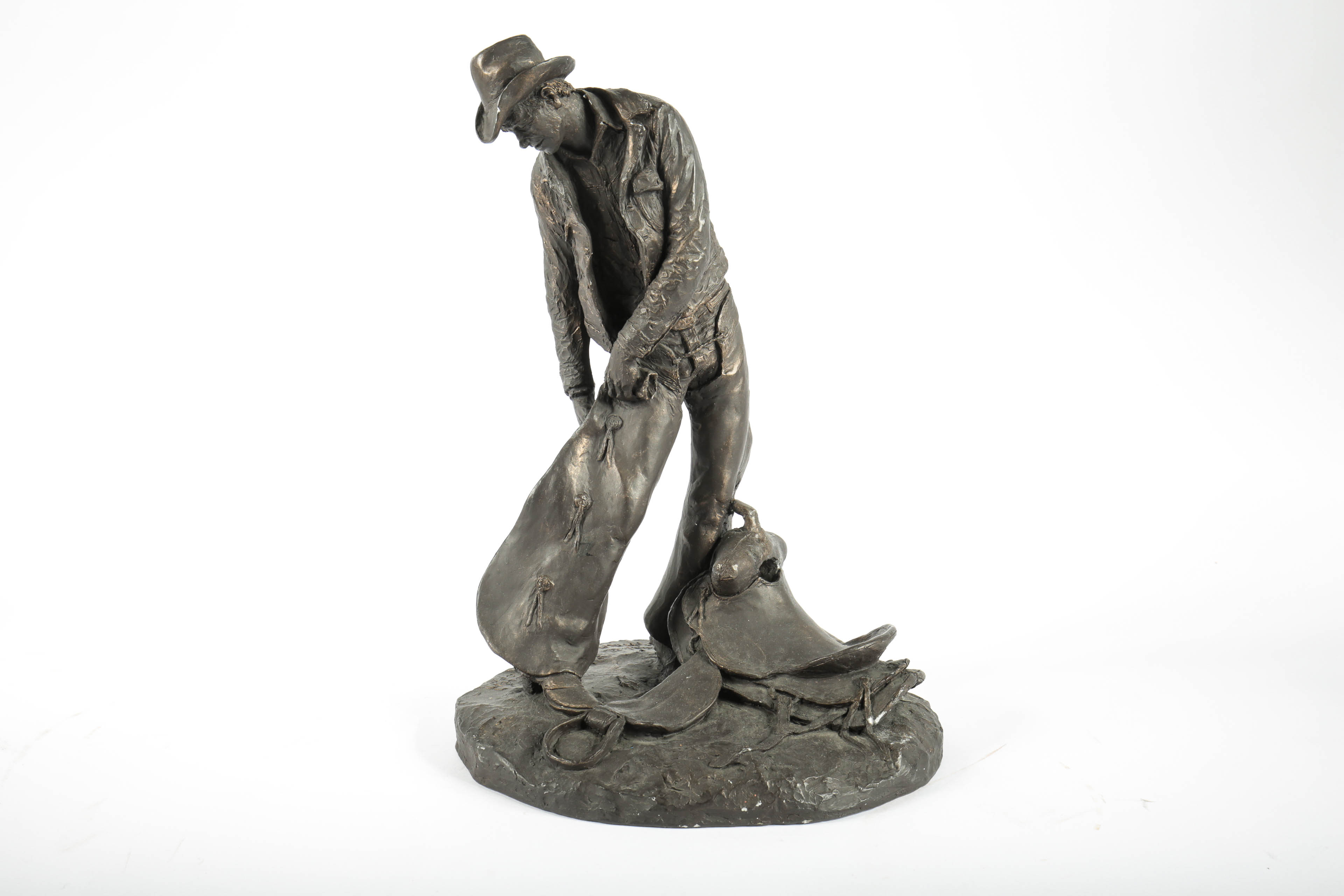 Michael Garman "Taking the Rough Off” Metal Cowboy Sculpture