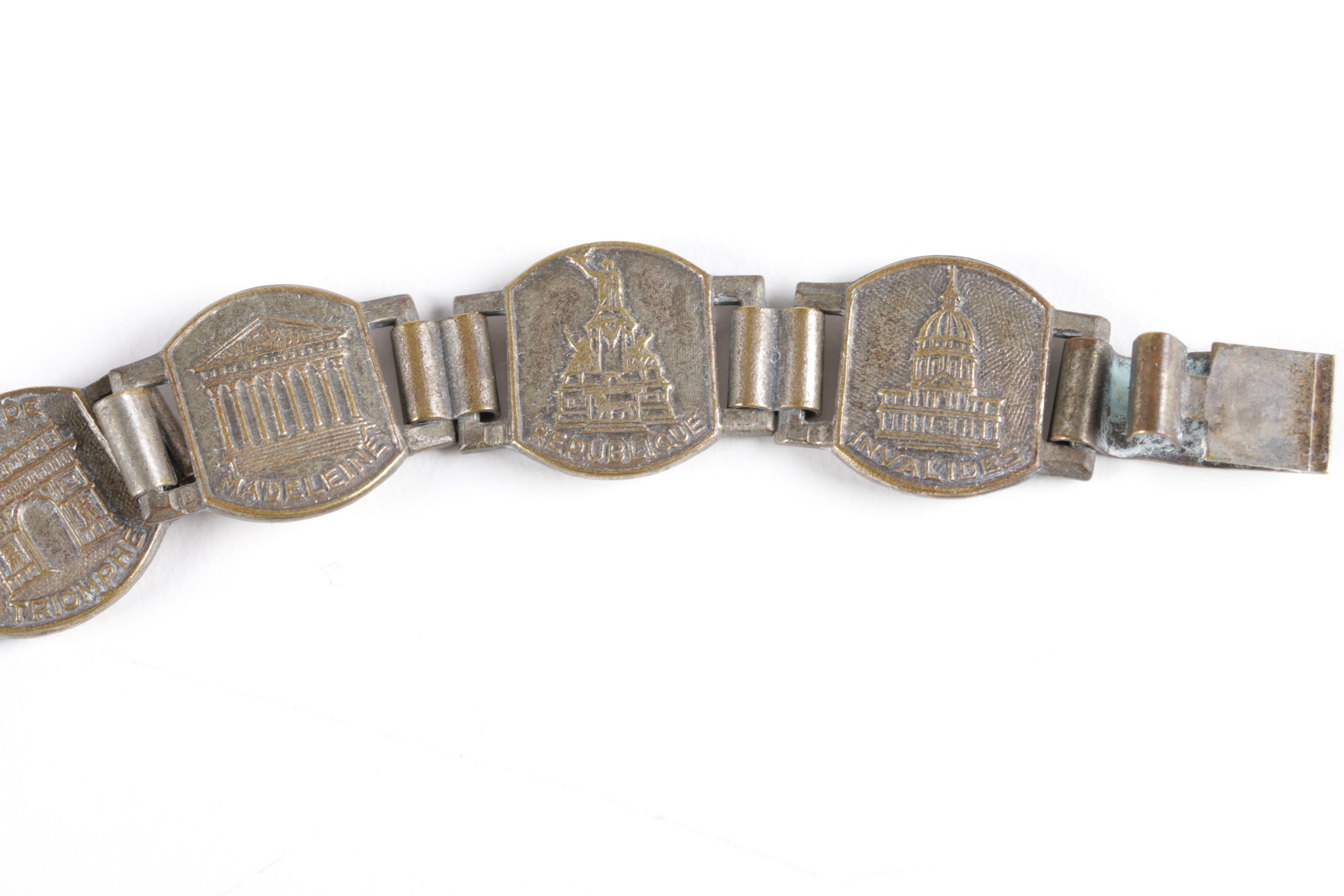 Selection of Sterling Silver Brooches Including Paris Land Mark Bracelet